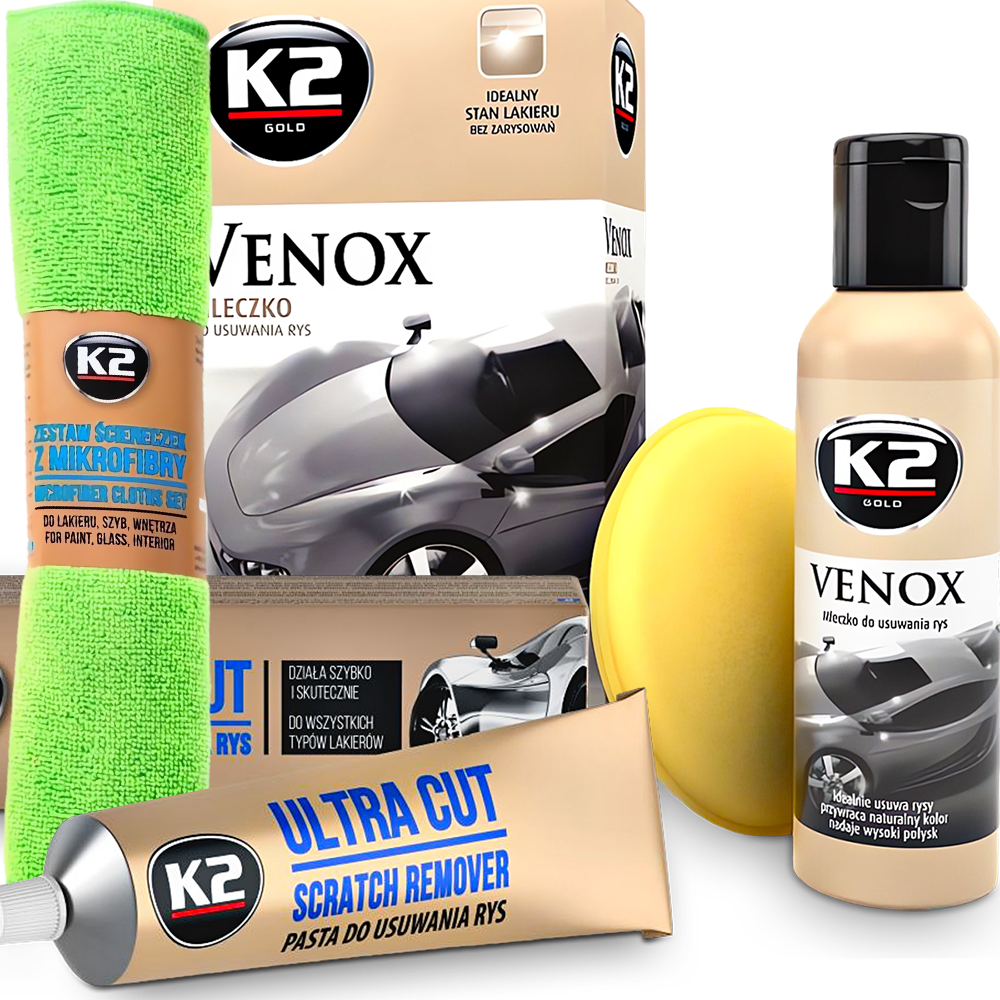 K2 Zestaw Do Usuwania Rys Zarysowań Lakieru Pasta Ultra Cut 4x Mikrofibra