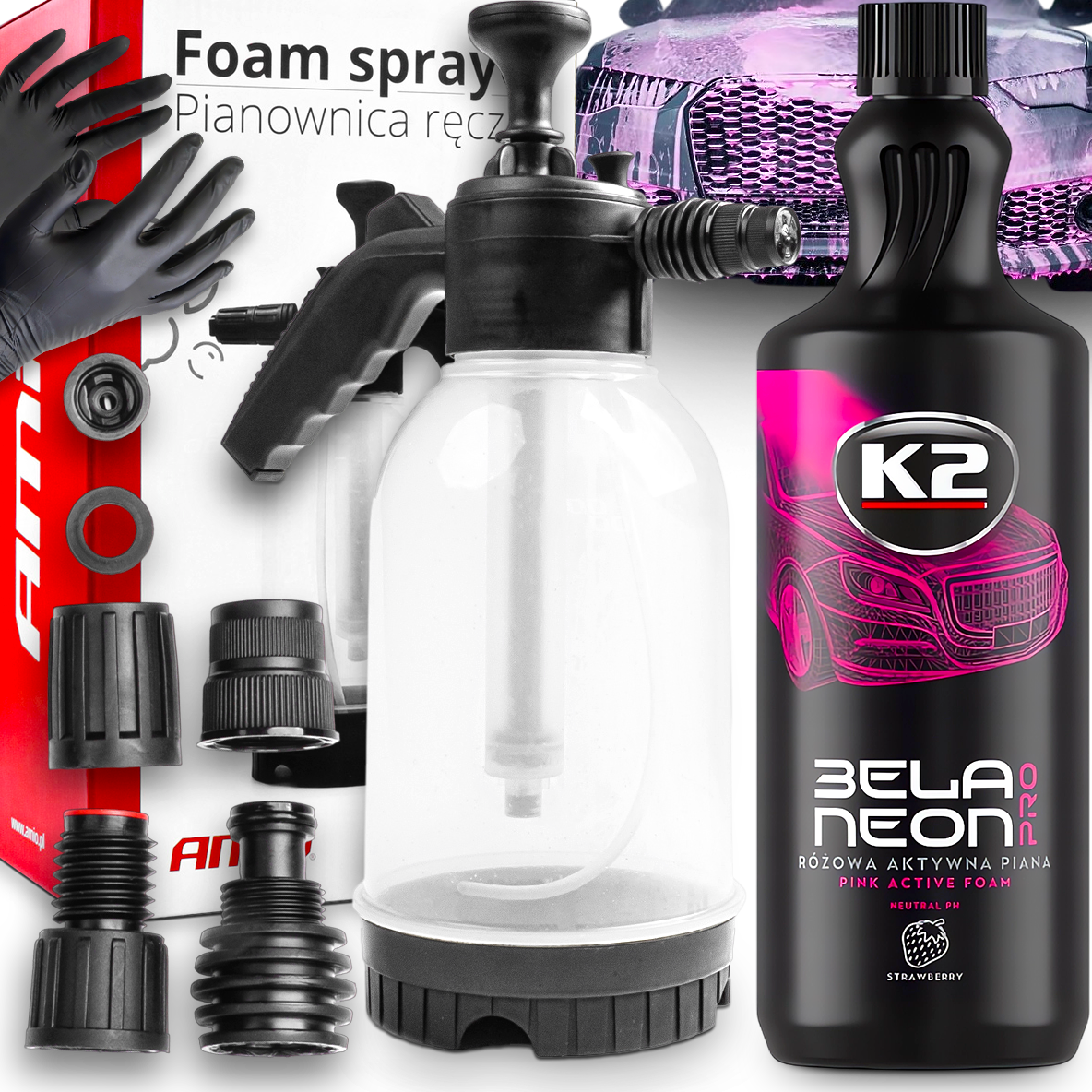 PIANOWNICA RĘCZNA aktywna piana foam K2 BELA NEON mycie wstępne samochodu