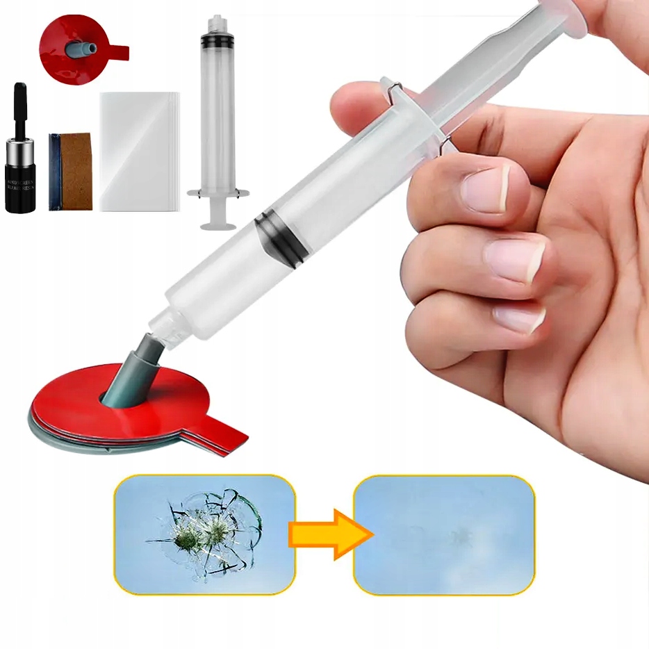 ZESTAW DO NAPRAWY SZYBY CZOŁOWEJ 18 ELEMENTÓW SZYB ODPRSYSKI CARMOTION