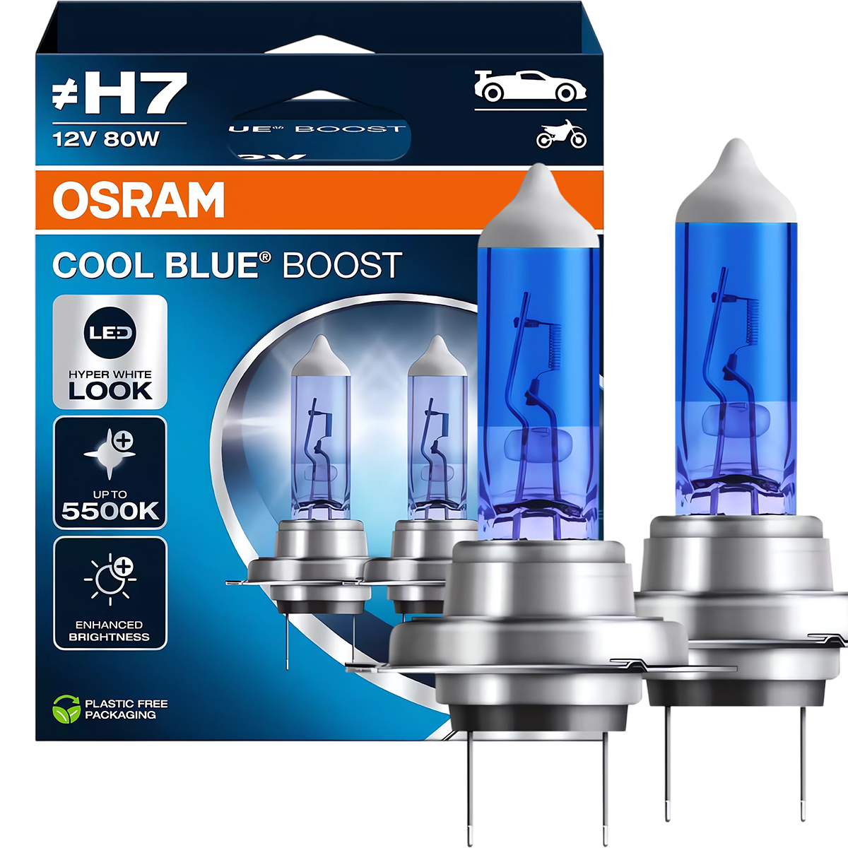 2x H7 OSRAM ZARÓWKI 5500K COOL BLUE HYPER+50%BOOST
