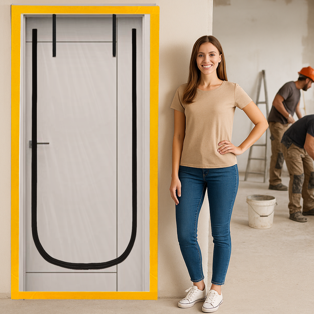 DRZWI REMONTOWE BUDOWLANE KURTYNA PRZECIWPYŁOWA Z ZAMKIEM FOLIA REMONT TAŚMA