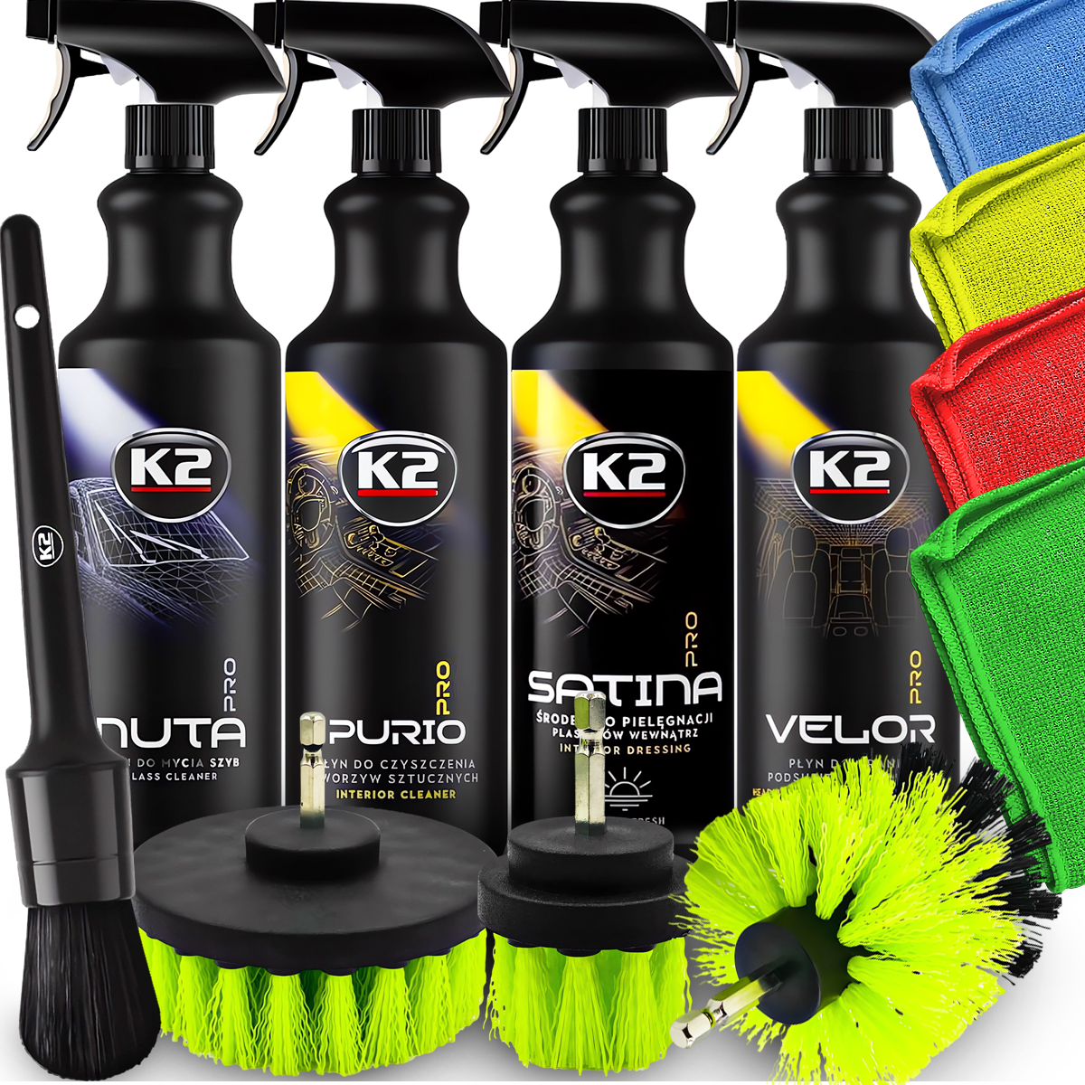 K2 ZESTAW DO CZYSZCZENIA WNĘTRZA SAMOCHODU DETAILINGU AUTA KOSMETYKI PRO