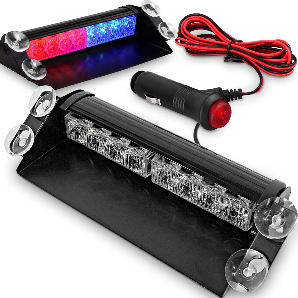 STROBOSKOP NIEBIESKO-CZERWONY LAMPY OSTRZEGAWCZE NA SZYBĘ STROBOSKOPY