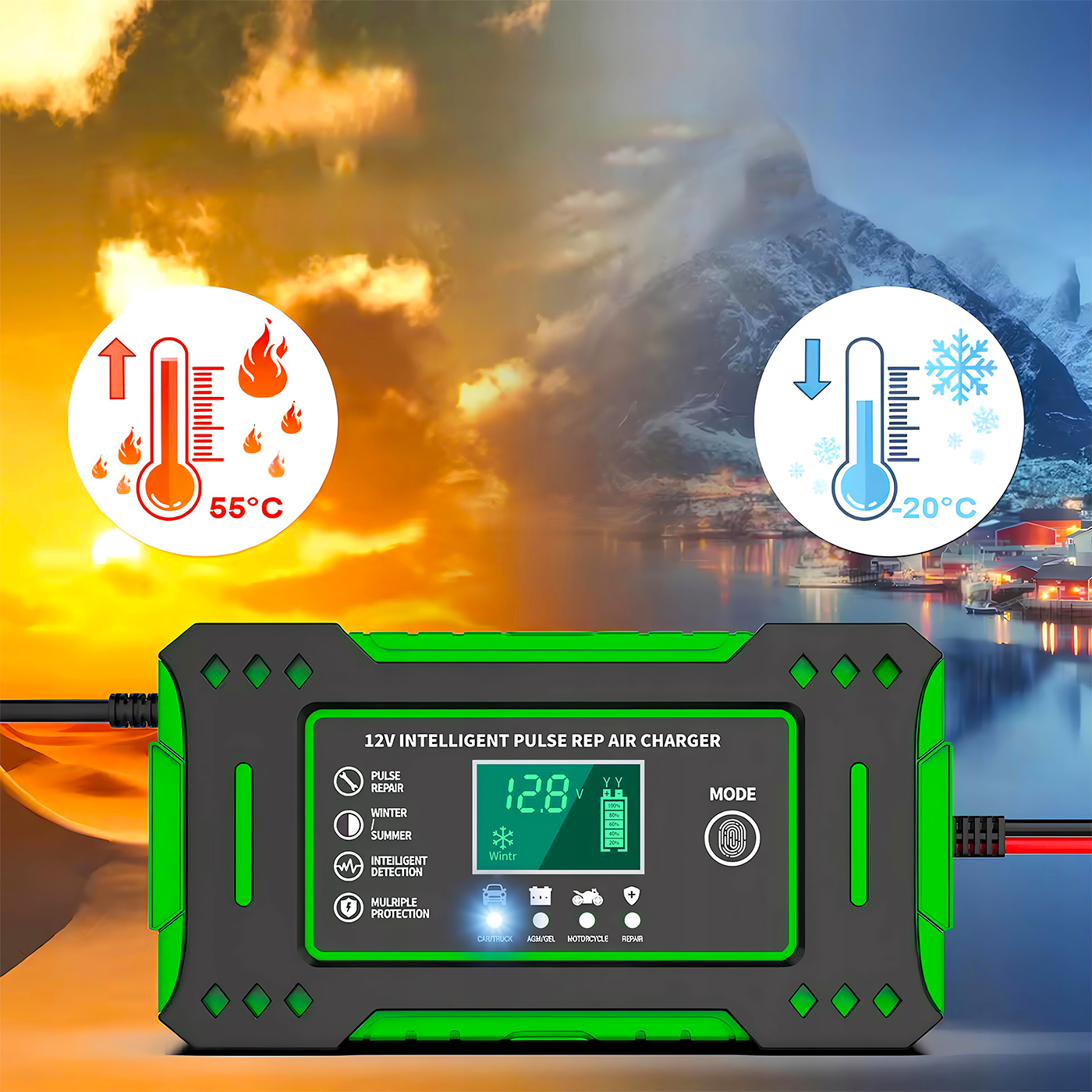 Prostownik SAMOCHODOWY AUTOMATYCZNY Z FUNKCJĄ NAPRAWY AKUMULATORÓW 12V 24V