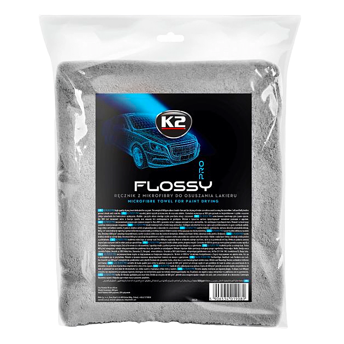 K2 FLOSSY 90x60 RĘCZNIK DO OSUSZANIA LAKIERU 800g MIKROFIBRA DO KAROSERII