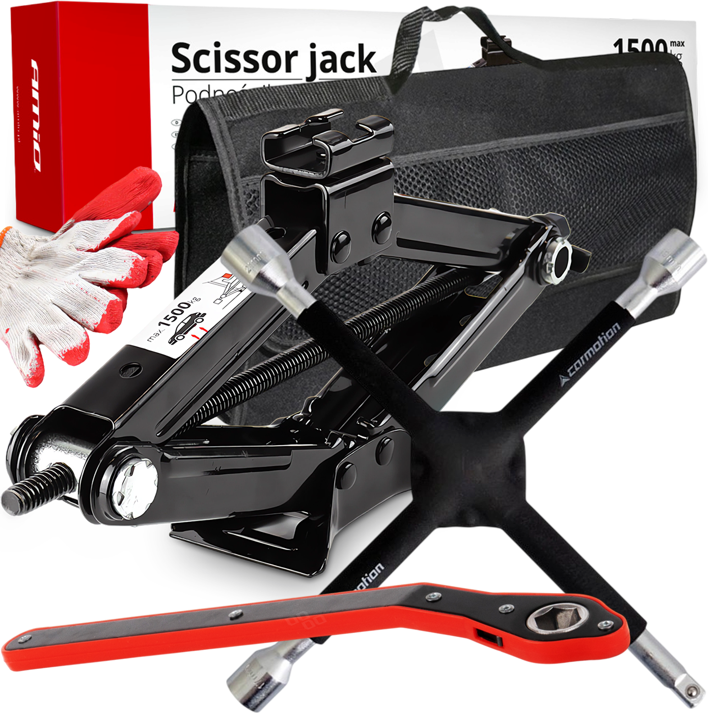 PODNOŚNIK LEWAREK TRAPEZOWY KLUCZ KRZYŻAKOWY DO ZMIANY KÓŁ 17 19 21 TORBA