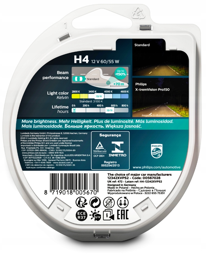 Żarówki H4 Philips X-Treme Vision Pro150 + 150 %