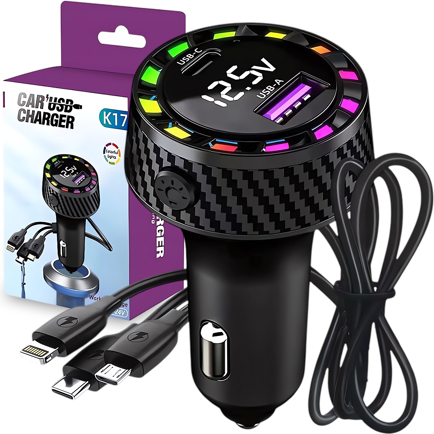 ŁADOWARKA SAMOCHODOWA USB-C 15W USB-A 15W DO GNIAZDA ZAPALNICZKI SZYBKA