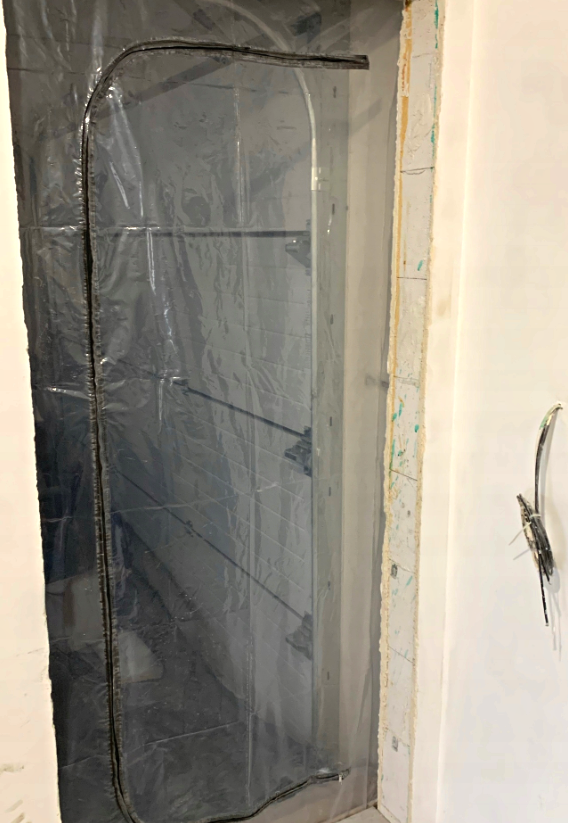 KURTYNA PRZECIWPYŁOWA DRZWI REMONTOWE BUDOWLANE Z  ZAMKIEM +TAŚMA NIEBIESKA