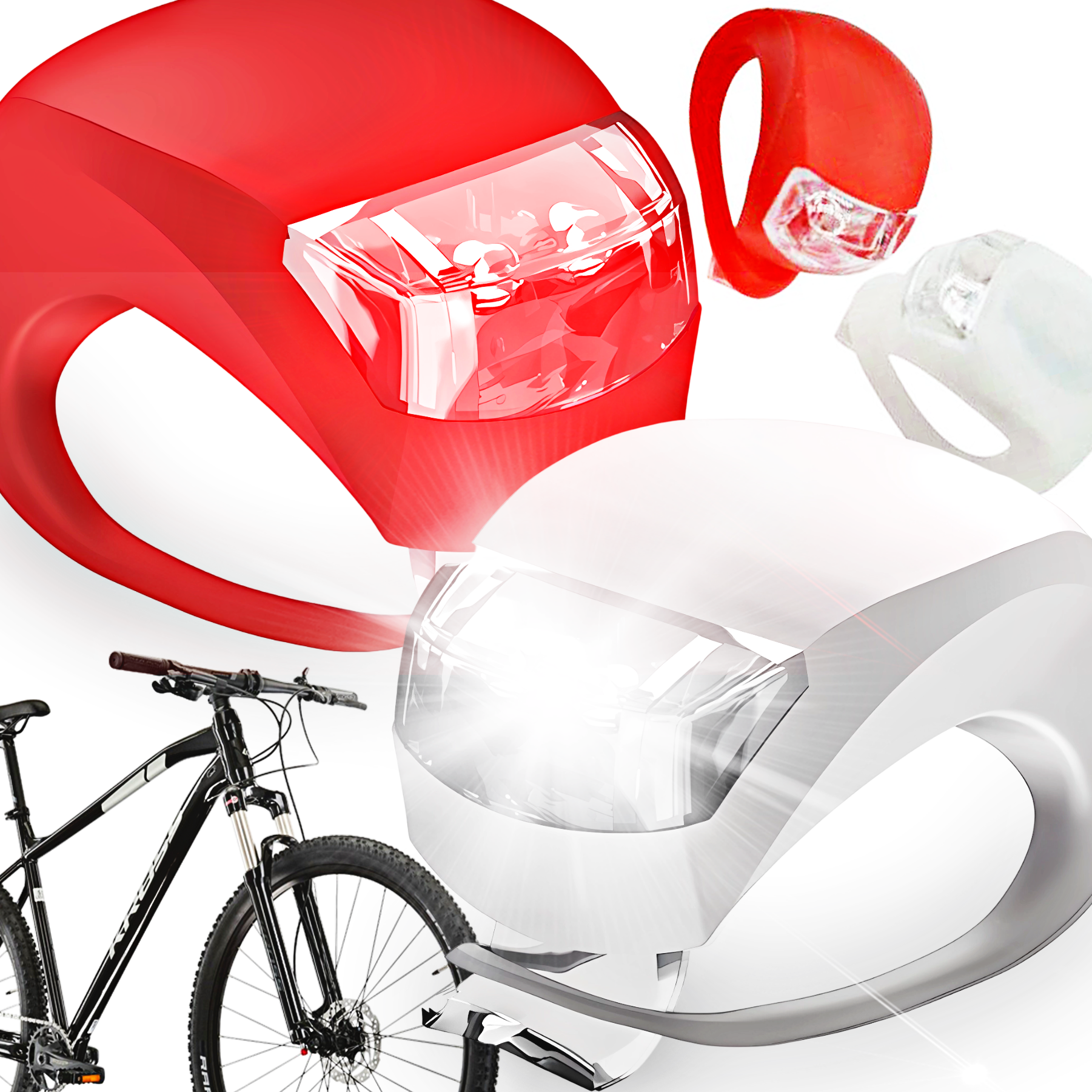 LAMPKA ROWEROWA CZERWONA/BIAŁA SILIKON