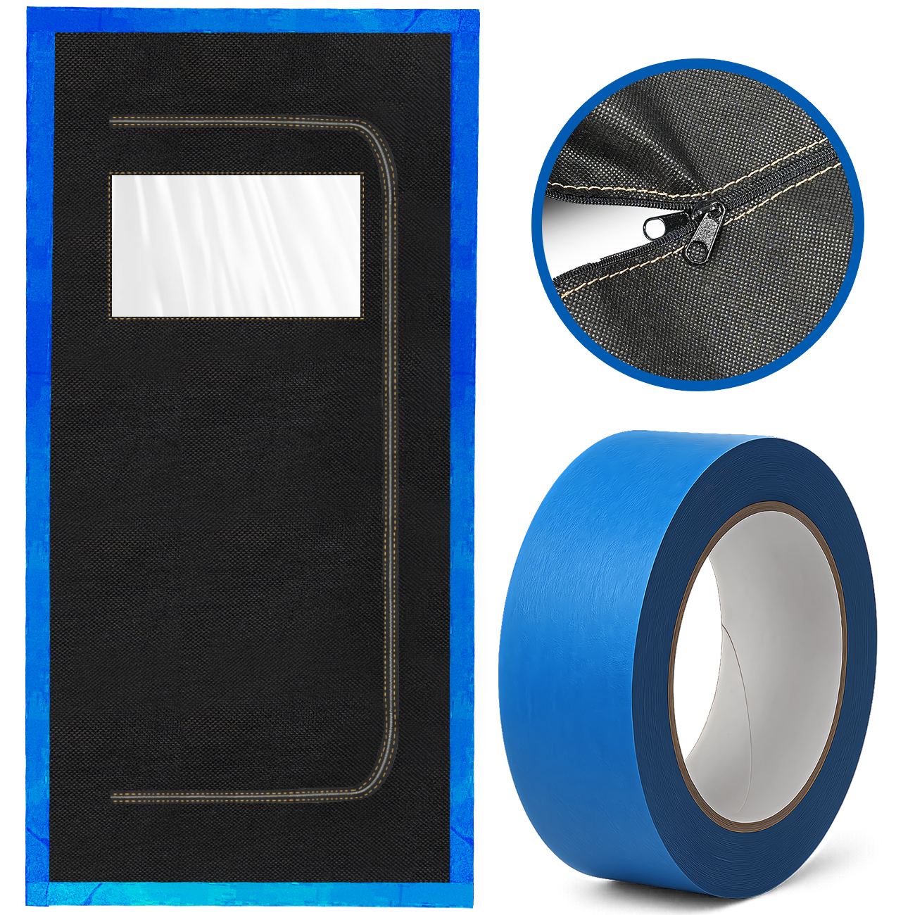 DRZWI PRZECIWPYŁOWE WIZJER KURTYNA REMONT BUDOWLANE ZAMEK TAŚMA NIEBIESKA