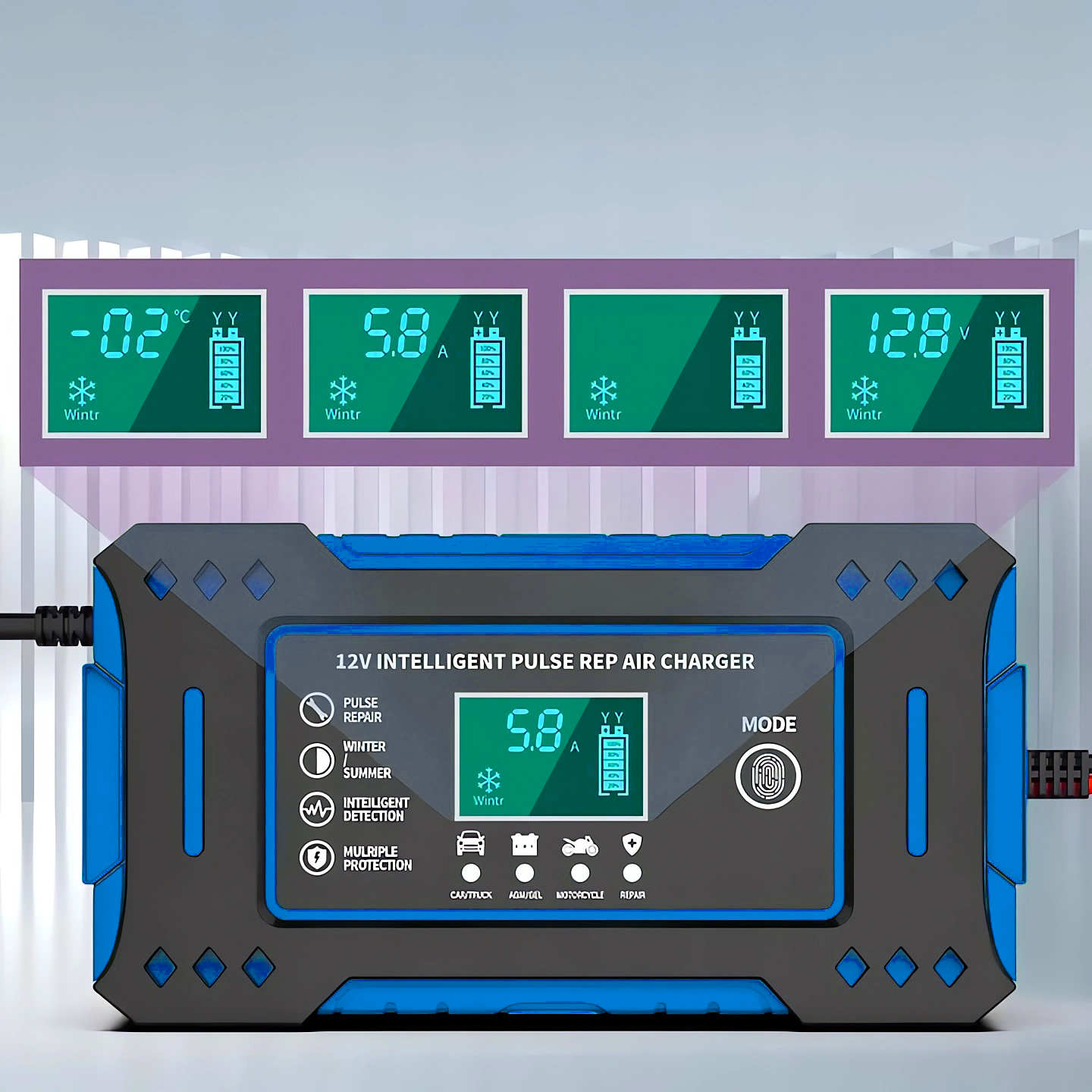 Prostownik Samochodowy 12V 24V Automatyczny z Funkcją Naprawy Akumulatorów