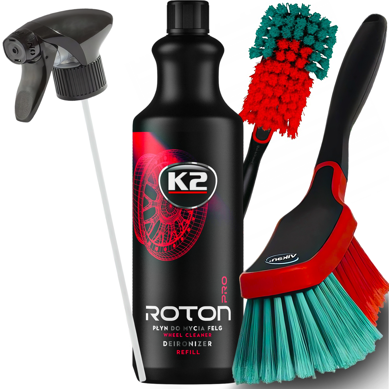 K2 ROTON 1L KRWAWA FELGA PŁYN DO MYCIA CZYSZCZENIA FELG + SZCZOTKA VIKAN
