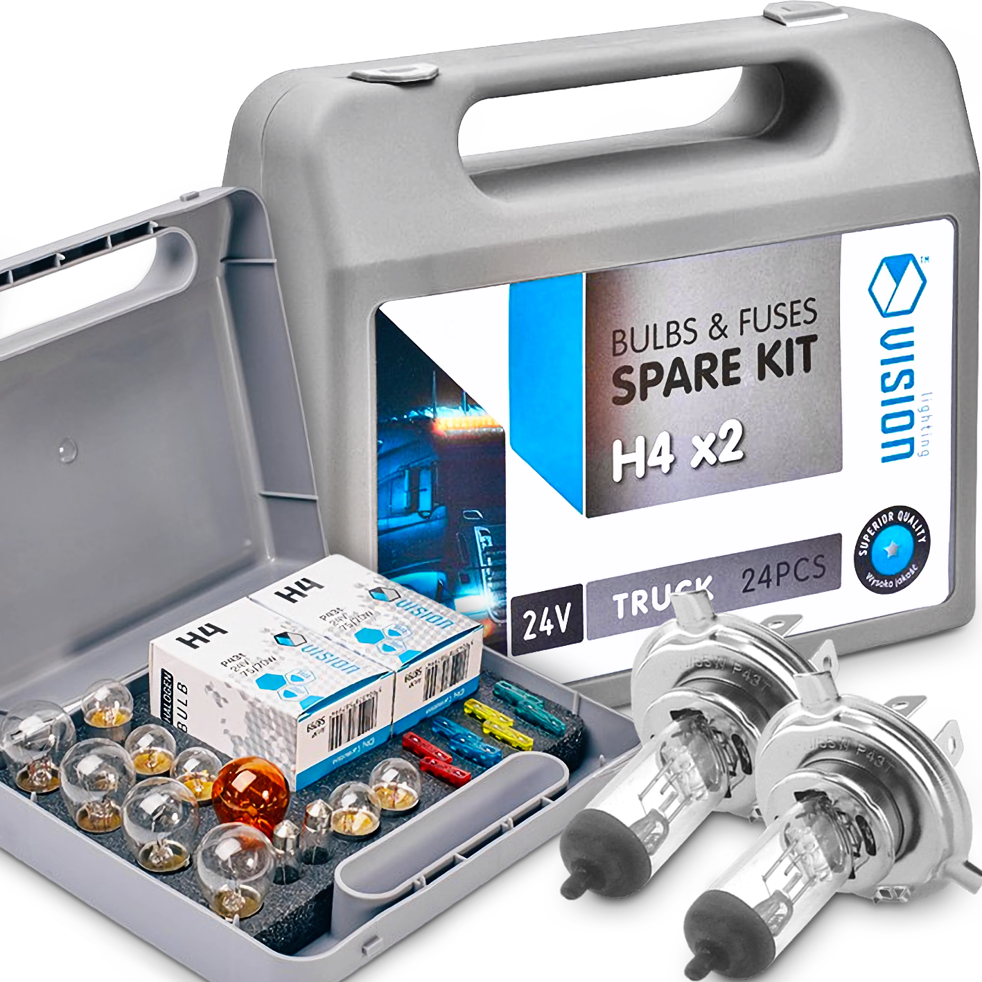 ZASOBNIK ŻARÓWEK VISION 2X H4 24V 75/70W +22 ELEMENTY TIR CIĘŻARÓWKA ŻARÓWK