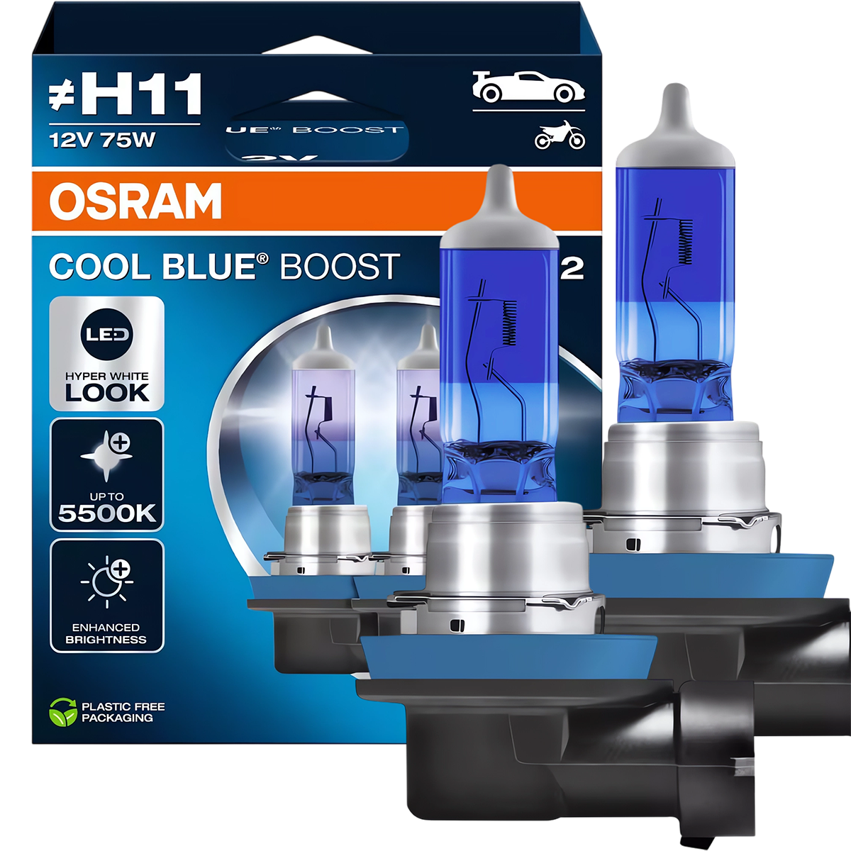 ŻARÓWKI H11 OSRAM COOL BLUE BOOST NEX GEN. 5500K MOCNE BIAŁE ŚWIATŁO