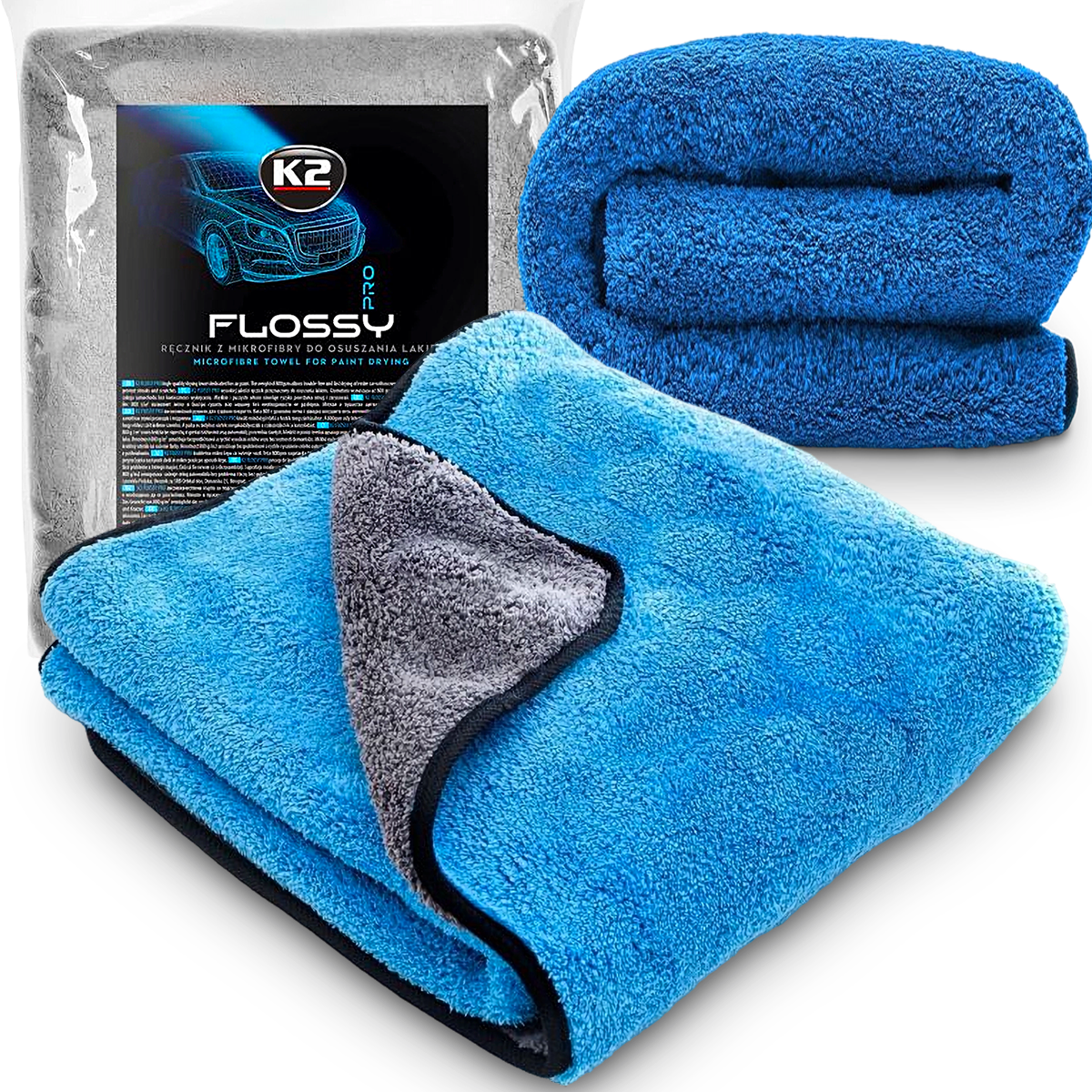 K2 FLOSSY 90x60 RĘCZNIK DO OSUSZANIA LAKIERU 800g MIKROFIBRA DO KAROSERII