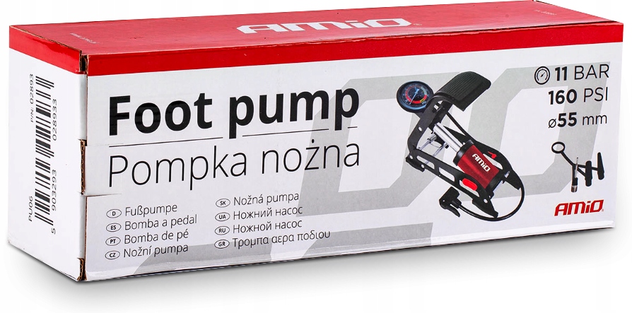 POMPKA NOŻNA SAMOCHODOWA MANOMETR 11BAR METALOWA