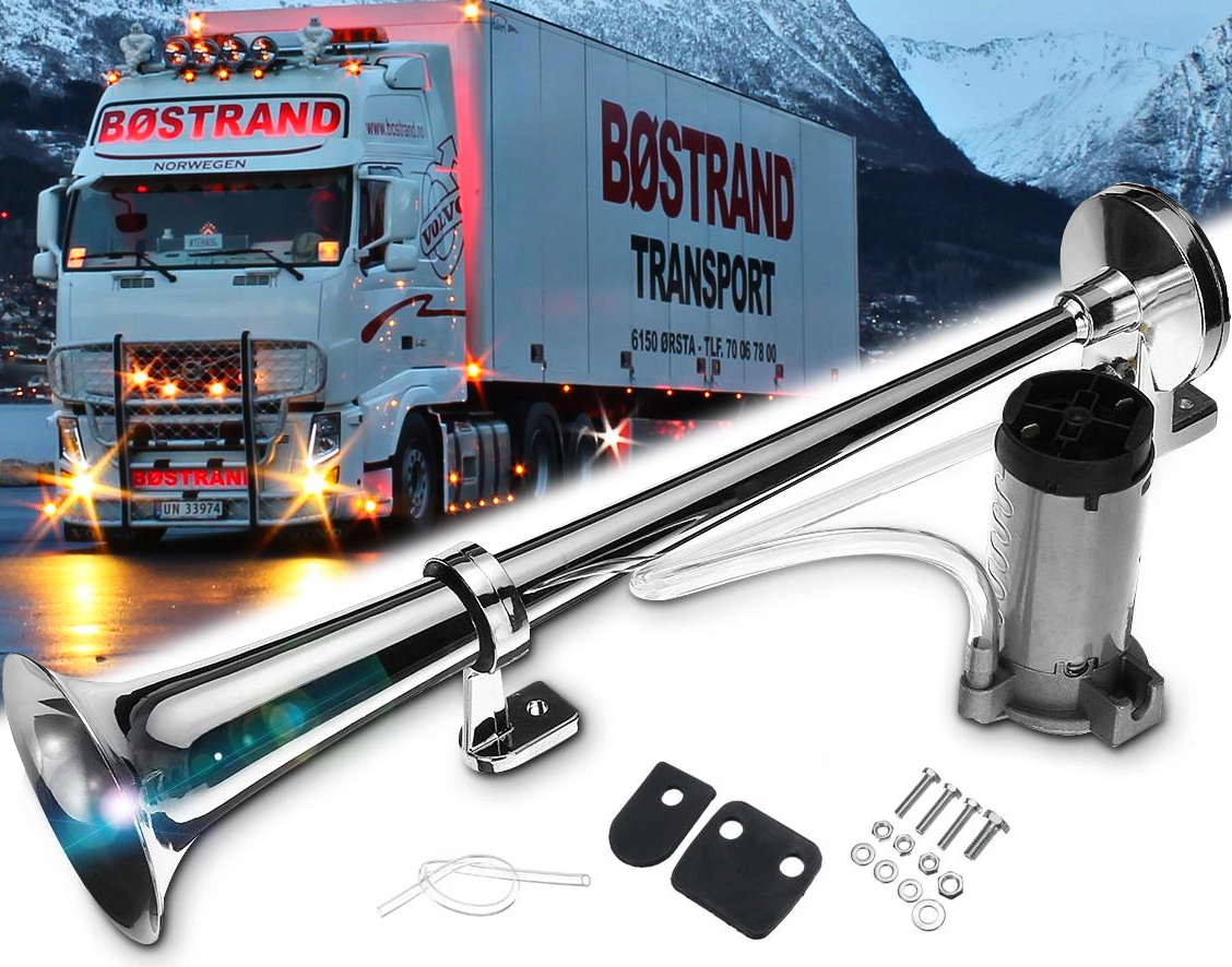 KLAKSON CHROM POJEDYNCZY Z KOMPRESOREM 12V