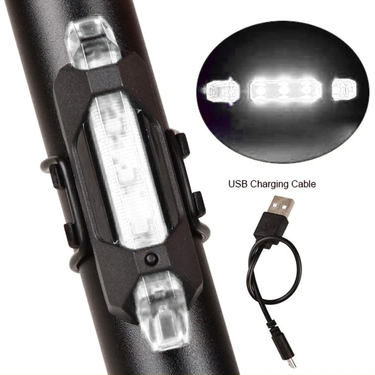 LAMPKA ROWEROWA LED BIAŁA ŚWIATŁO AKUMULATOROWA KABEL USB 4 TRYBY ŚWIATŁA