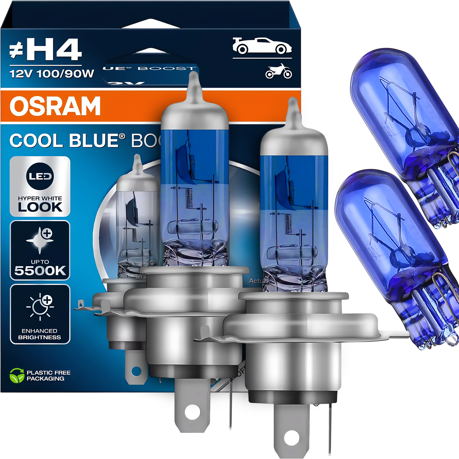 ŻARÓWKI OSRAM H4 COOL BLUE BOOST 5500K BIAŁE ŚWIATŁO + W5W WHITE EFFECT