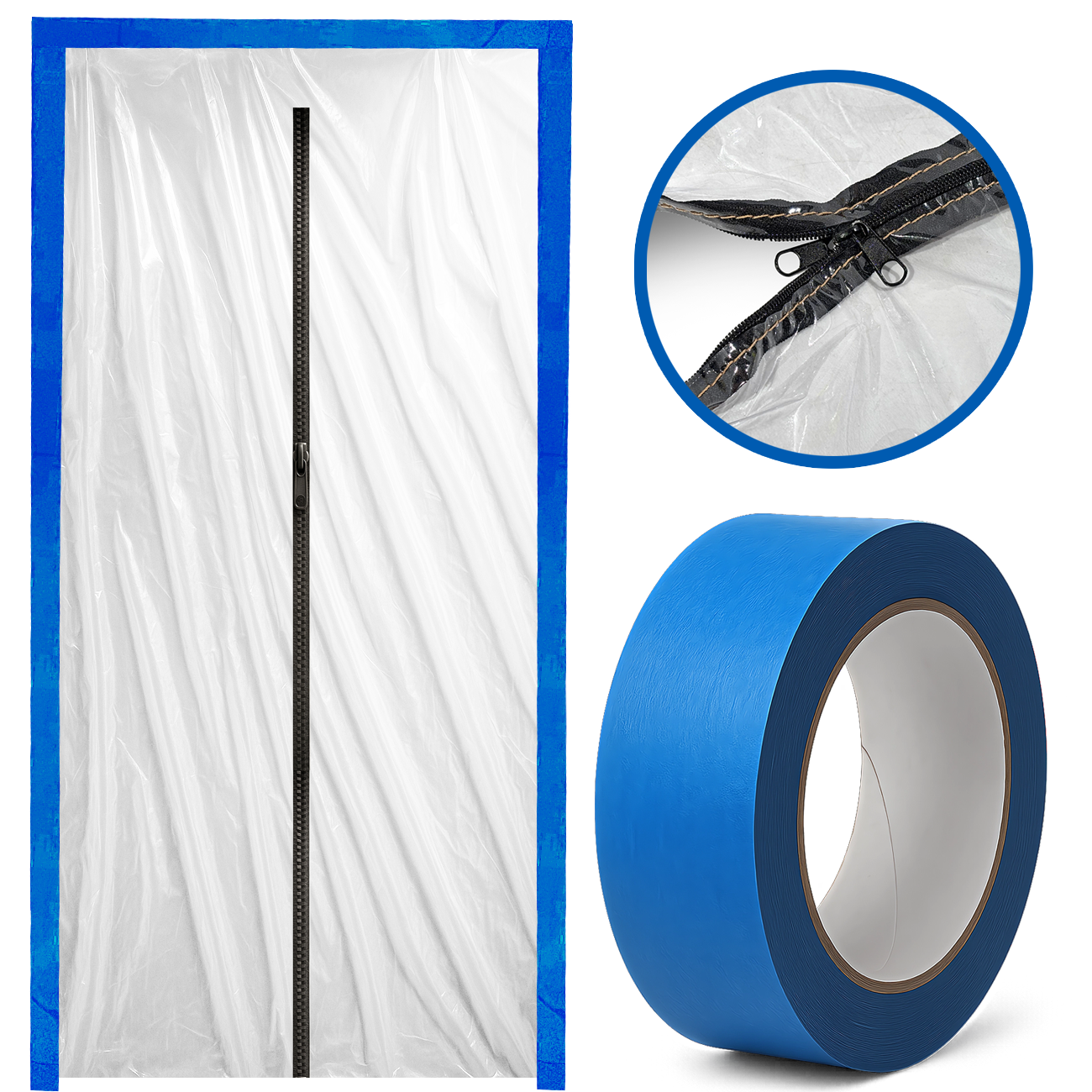 KURTYNA PRZECIWPYŁOWA DRZWI REMONTOWE BUDOWLANE Z ZAMKIEM +TAŚMA NIEBIESKA