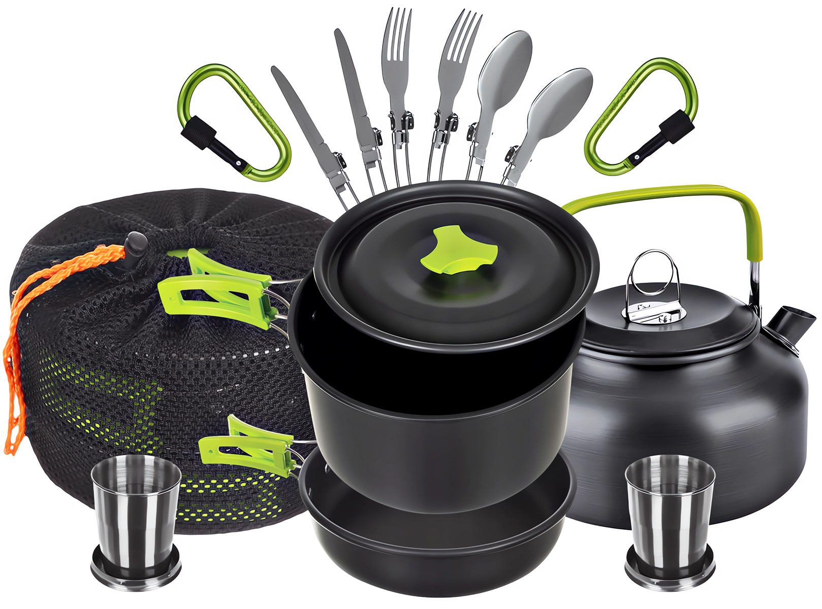 NACZYNIA TURYSTYCZNE ZESTAW GARNKÓW SZTUĆCE POD NAMIOT BIWAK CZAJNIK XXL