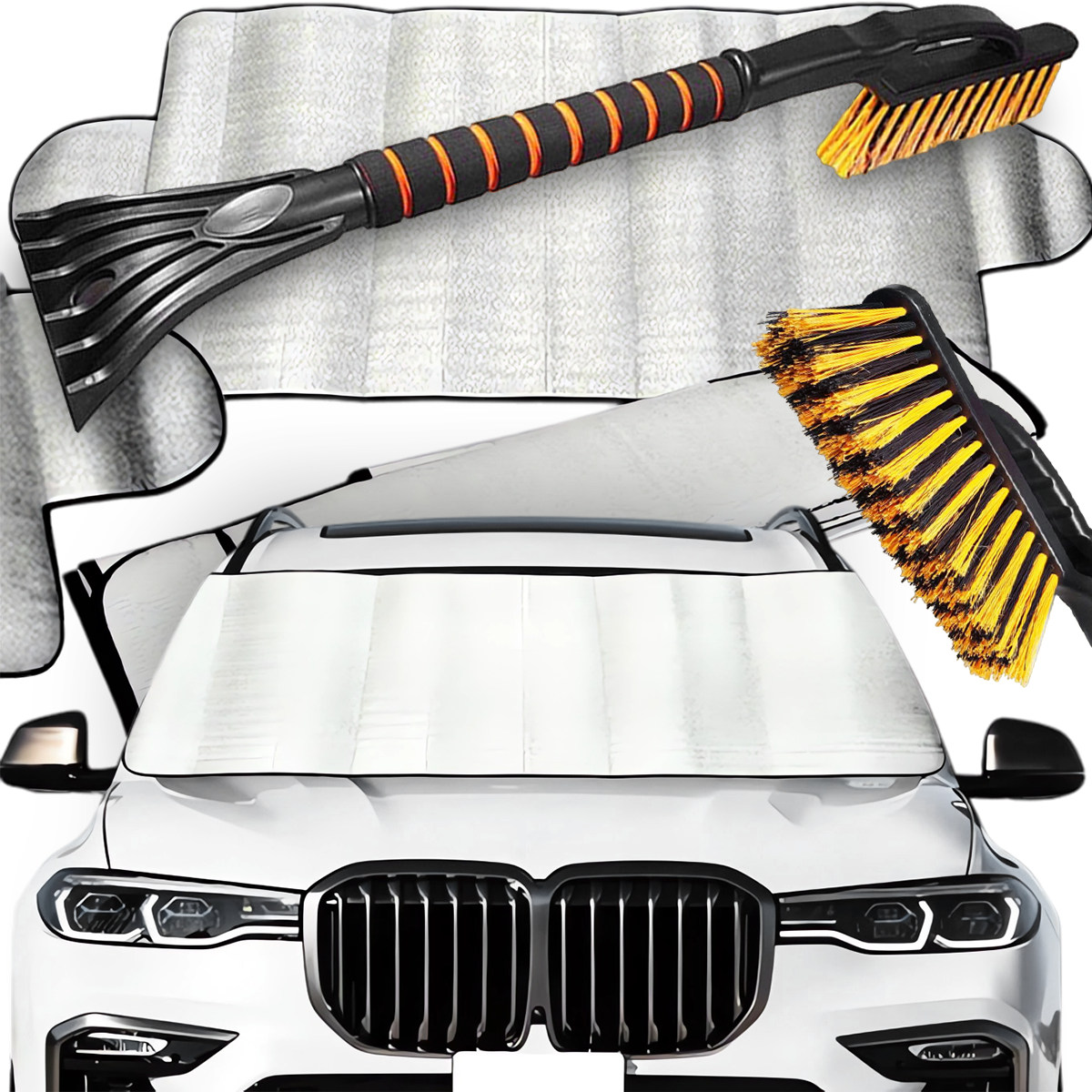 Osłona Mata Na Szybę Alu Antyszronowa 100x250cm + Szczotko Skrobaczka 65cm