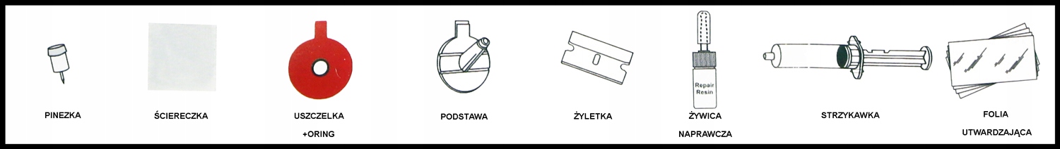 ZESTAW DO NAPRAWY SZYBY CZOŁOWEJ 18 ELEMENTÓW SZYB ODPRSYSKI CARMOTION