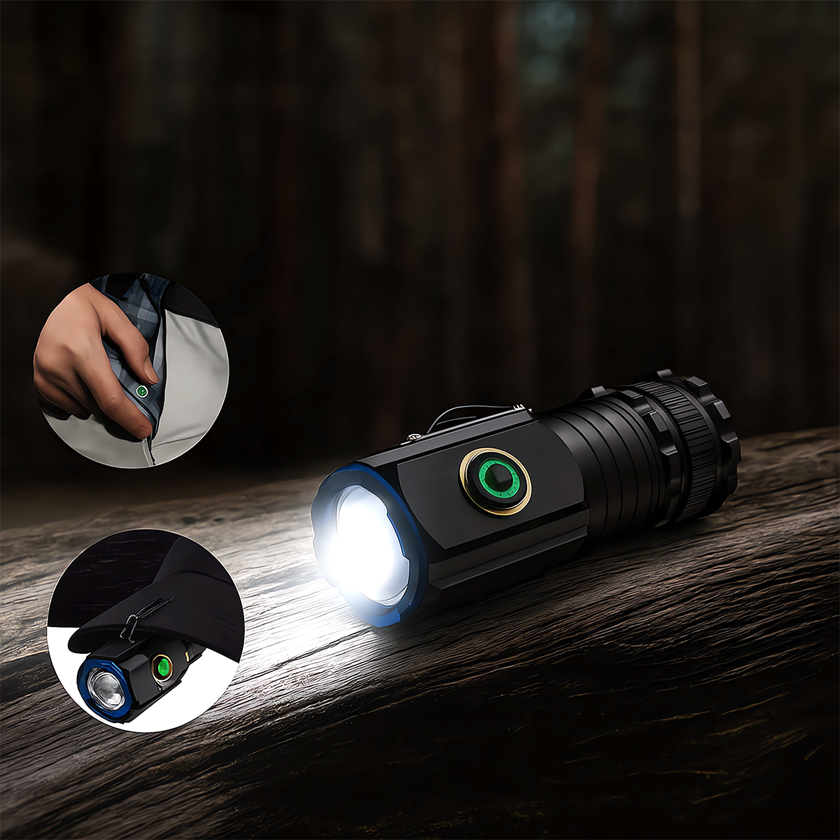 LATARKA TAKTYCZNA LED AKUMULATOROWA USB KLIPS MAGNES MOCNA DIODA 5 TRYBÓW