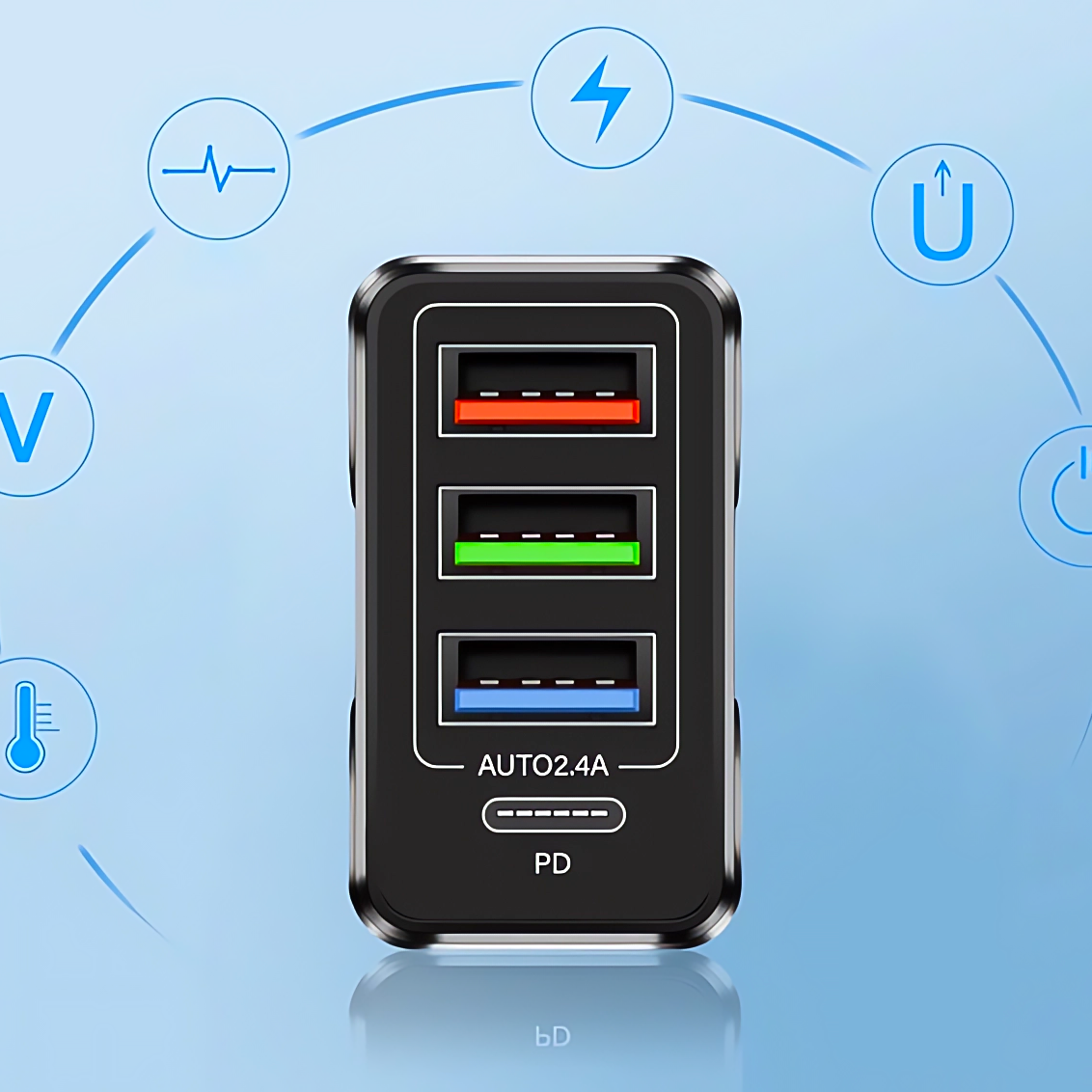 Szybka Ładowarka Sieciowa 3 Porty USB + Port PD USB-C Smart 2.4A