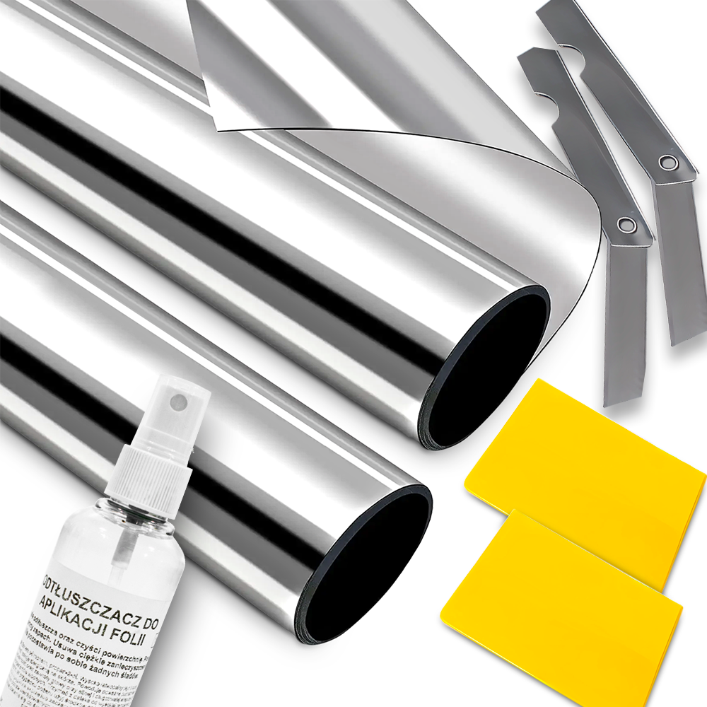 2x FOLIA OKIENNA SAMOPRZYLEPNA LUSTRO SREBRNA SILVER 75x300 + ODTŁUSZCZACZ