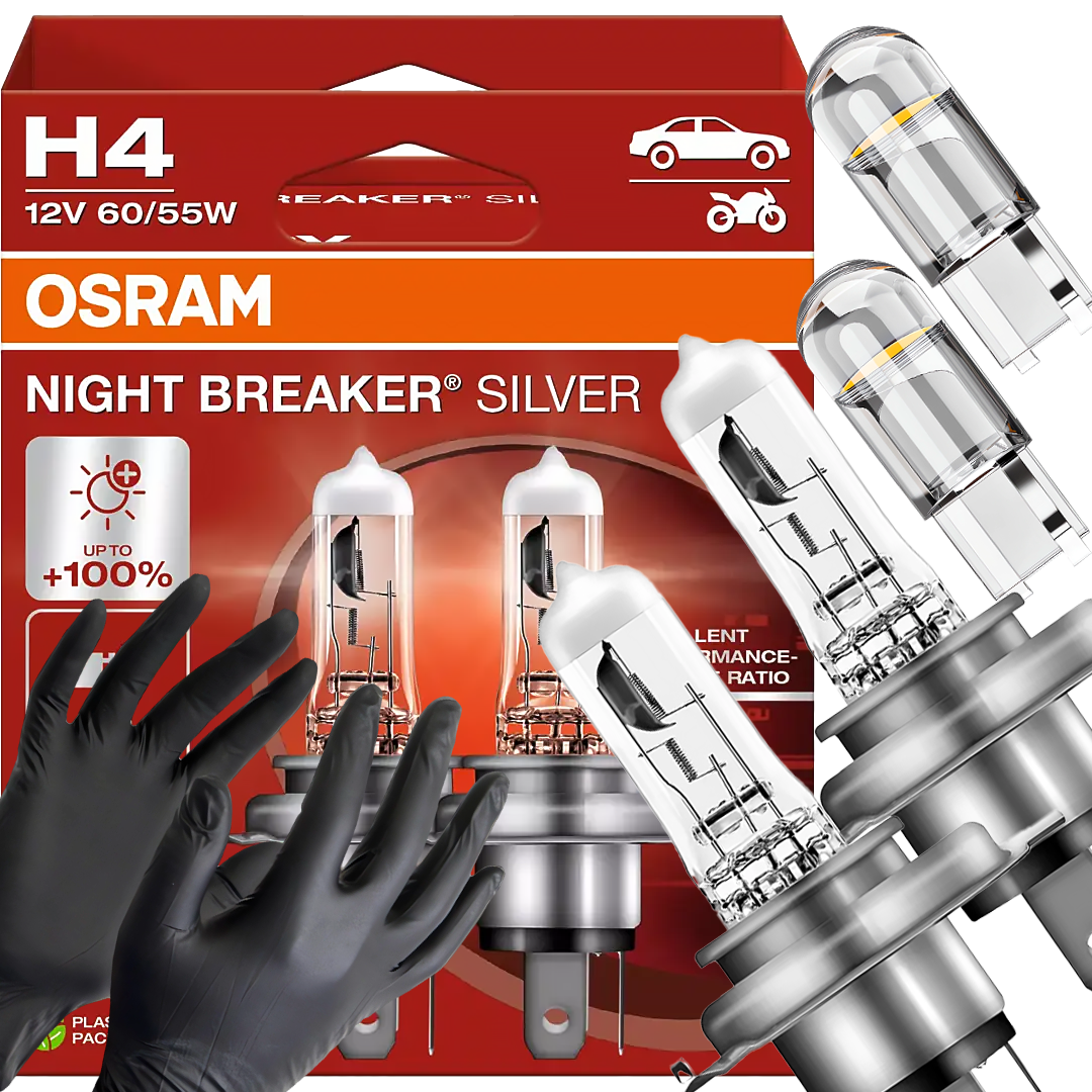 Żarówki Osram H4 Night Breaker Silver +100% W5W Led Clear Rękawiczki