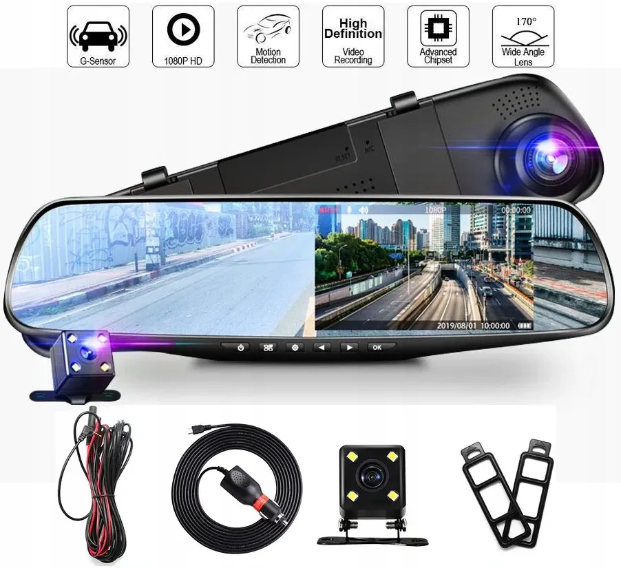 WIDEOREJESTRATOR SAMOCHODOWY W LUSTERKU WSTECZNYM