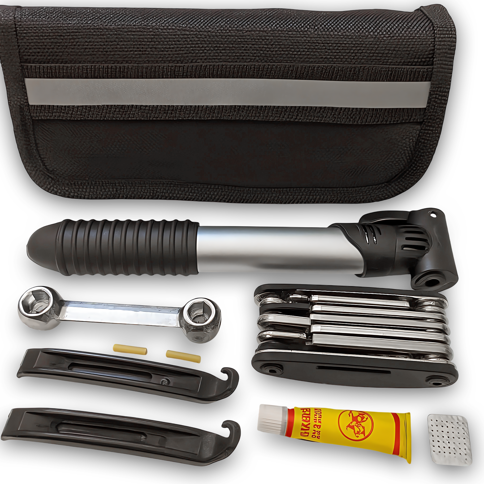 ZESTAW NAPRAWCZY DO ROWERU PODSTAWOWE NARZĘDZIA POMPKA ŁATKI KLUCZE 21w1