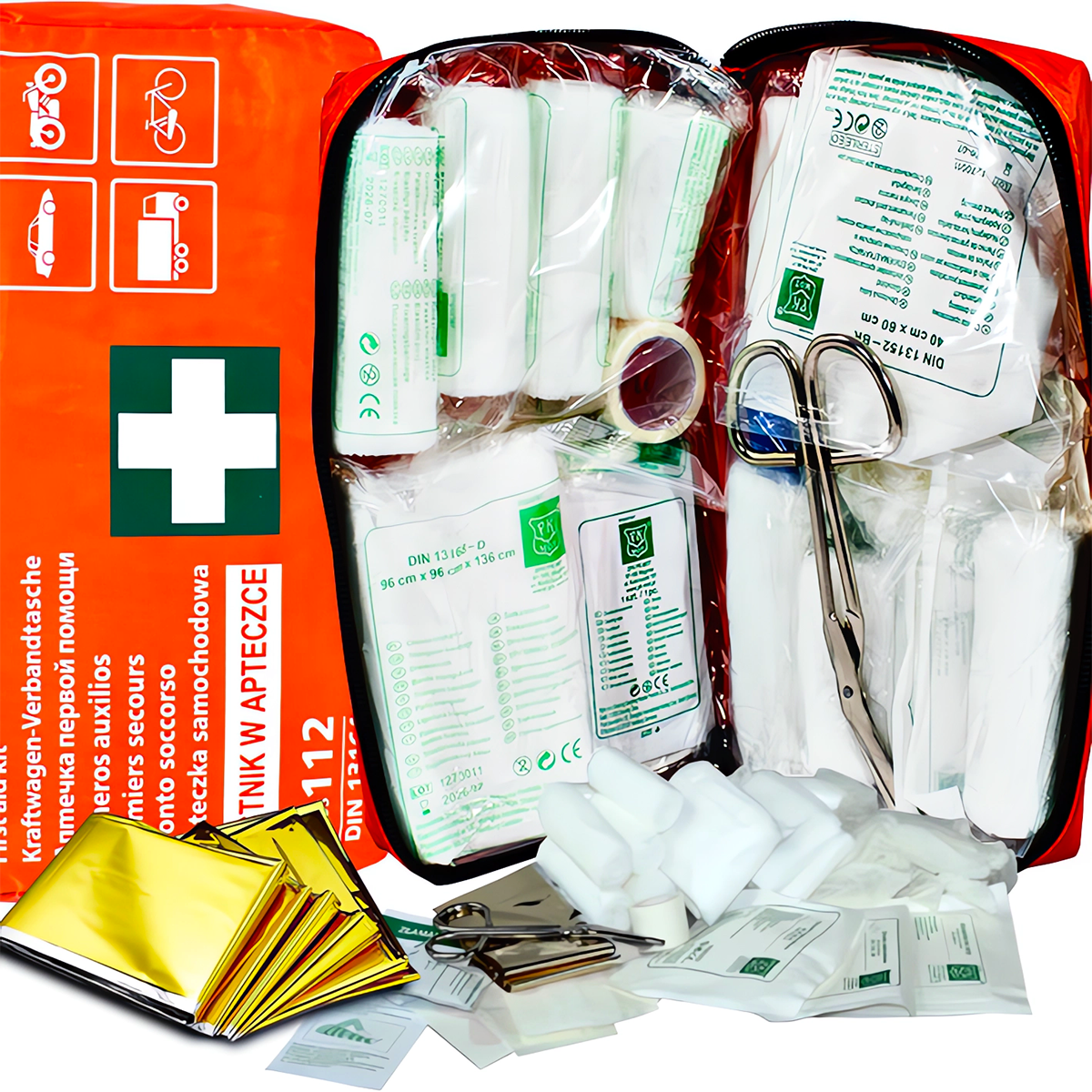 GAŚNICA 1KG APTECZKA DIN13164 KAMIZELKA TORBA TRÓJKĄT LINKA RĘKAWICE ZESTAW