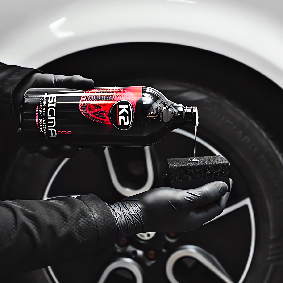 K2 ZESTAW DO KÓŁ OPON PŁYN DO MYCIA FELG DRESSING OPON SZCZOTKA APLIKATOR