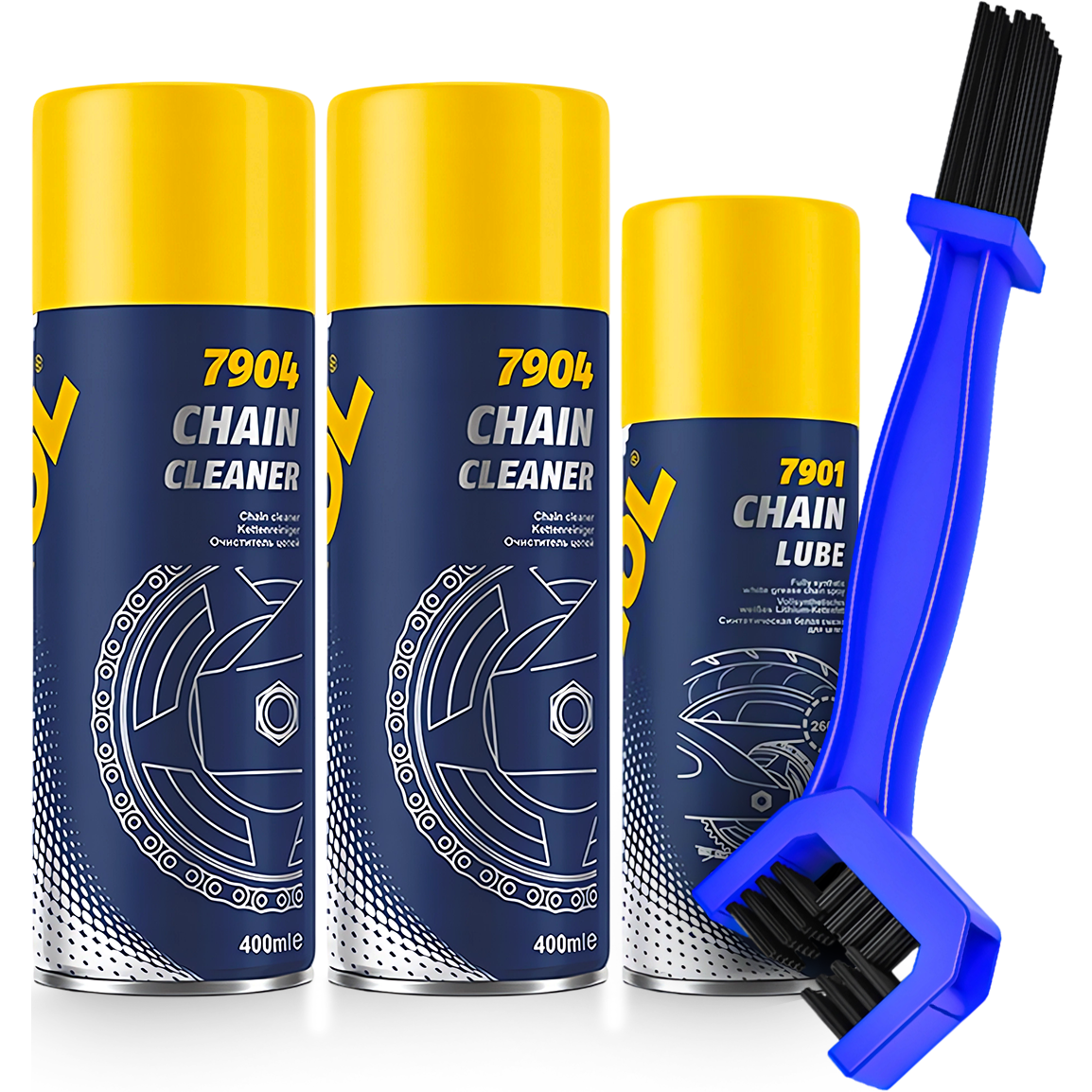 ZESTAW DO CZYSZCZENIA ŁAŃCUCHA MOTOCYKLOWEGO MANNOL SMAR ZMYWACZE SZCZOTKA