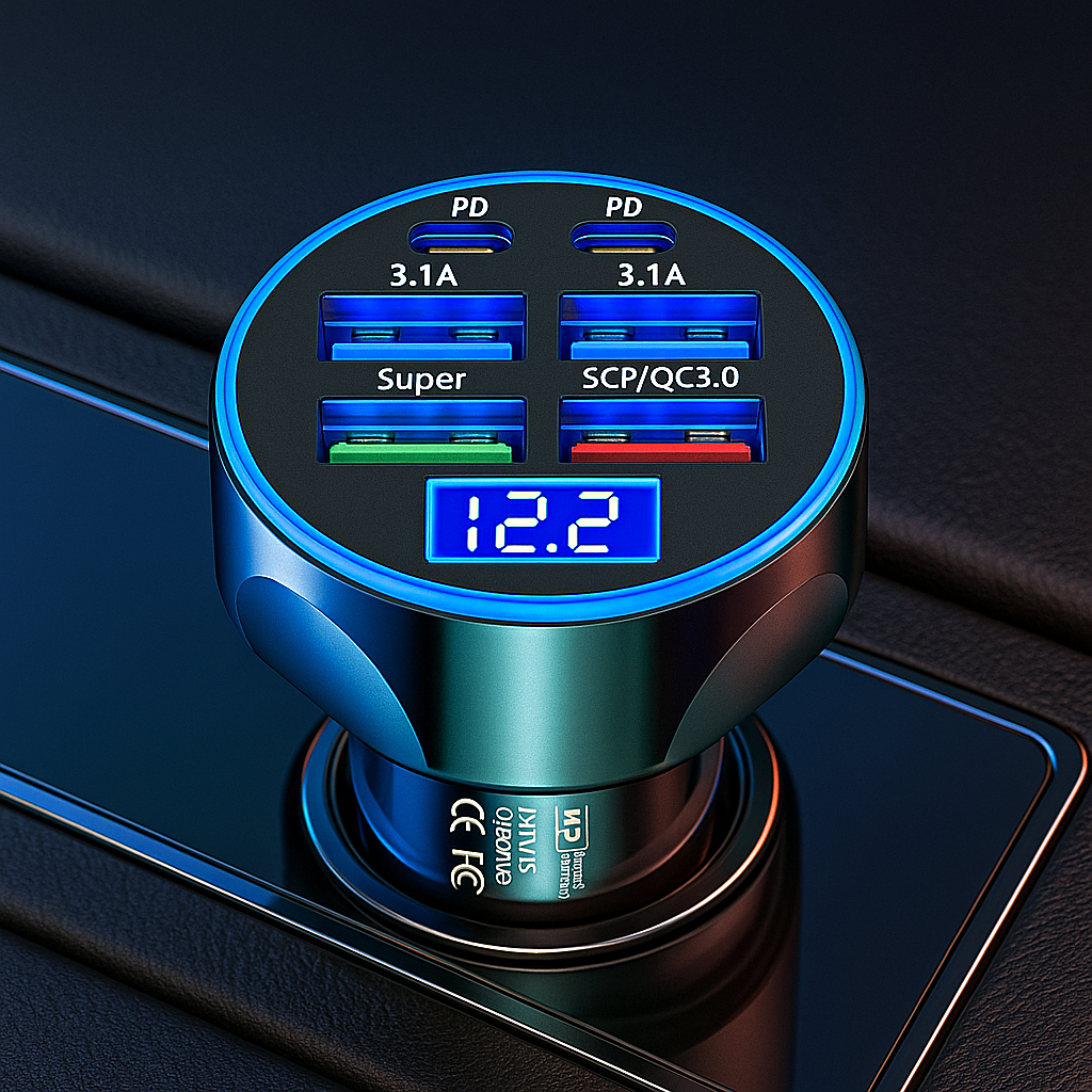 SZYBKA ŁADOWARKA SAMOCHODOWA 6X USB USB-C QC 3.0 KABEL USB 3W1 LIGHTNING