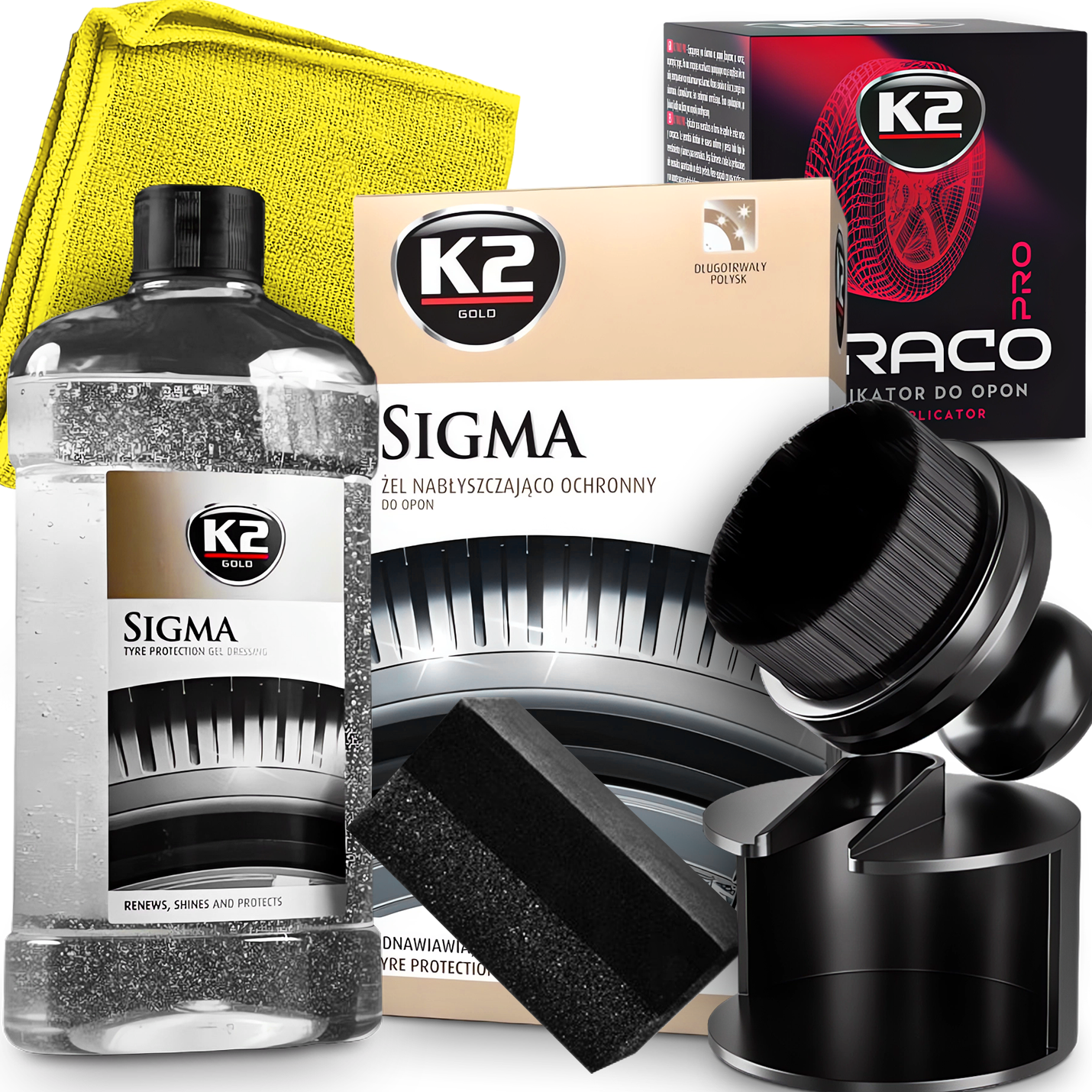 K2 SIGMA 0,5L DRESSING DO NABŁYSZCZANIA OPON APLIKATOR PĘDZELEK MIKROFIBRA