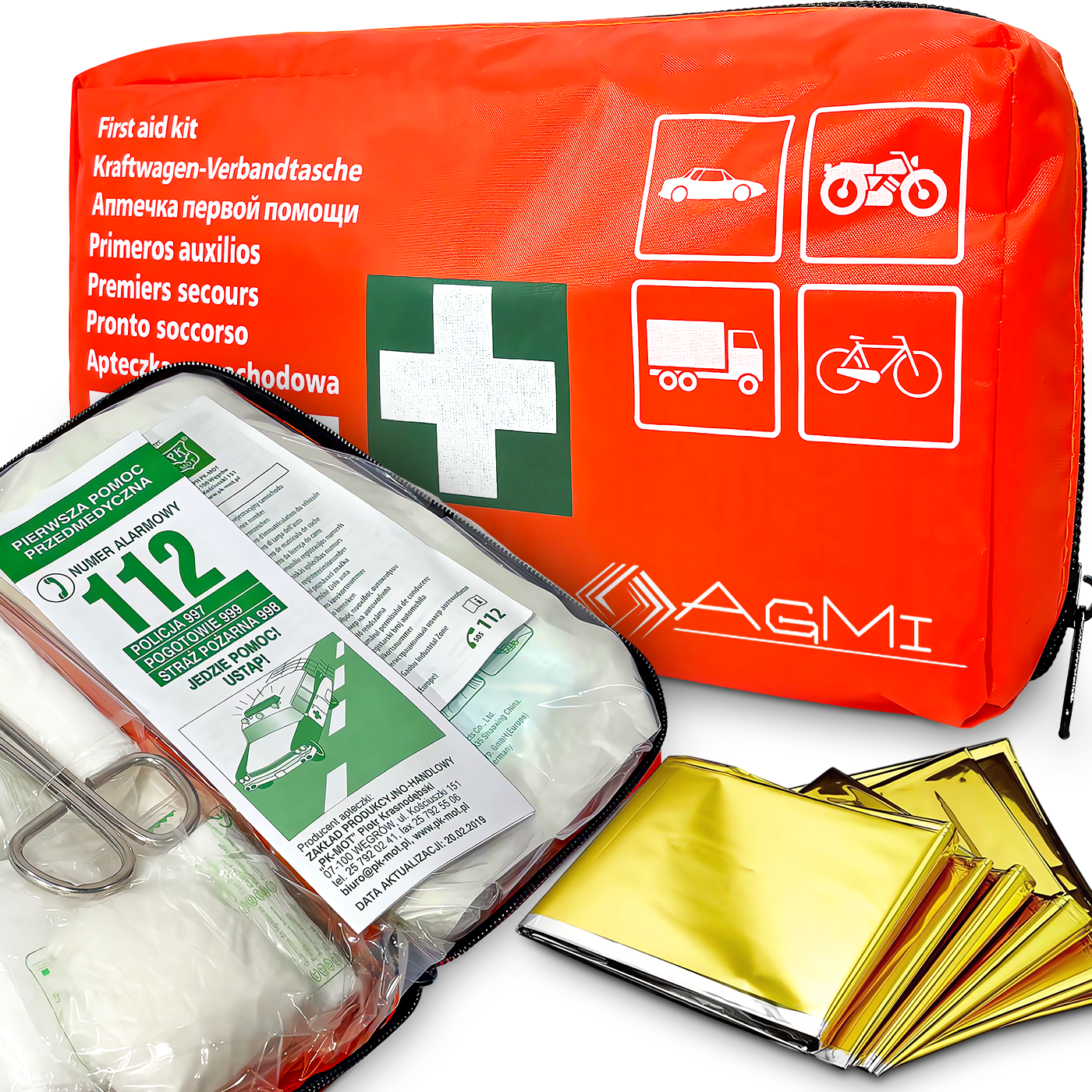 GAŚNICA 1KG APTECZKA DIN LATARKA NÓŻ DO PASÓW ZBIJAK DO SZYB TRÓJKĄT KAMIZE