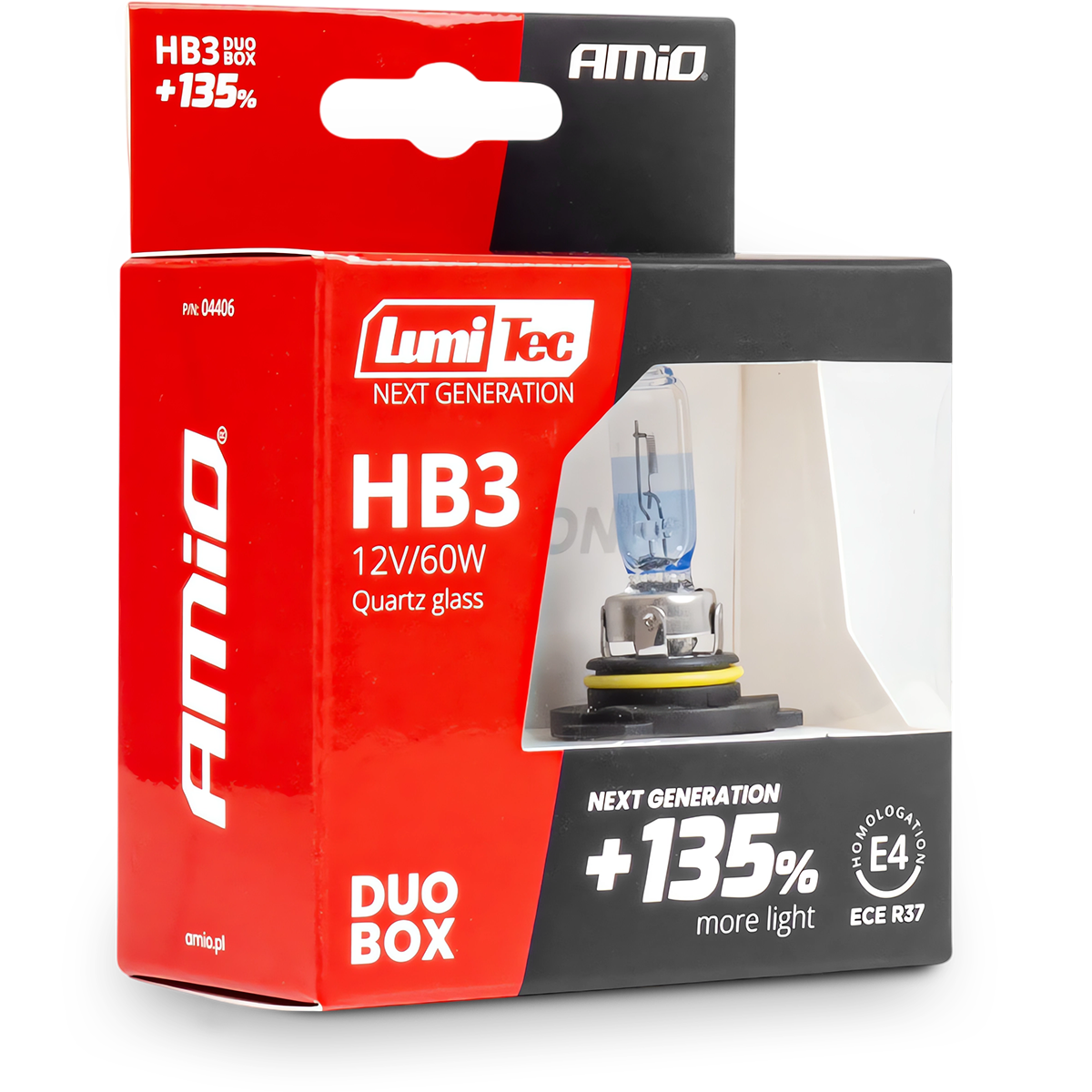 ŻARÓWKI HB3 AMIO LumiTec NEXT GENERATION +135% 12V 60W HOMOLOGACJA E1 R37