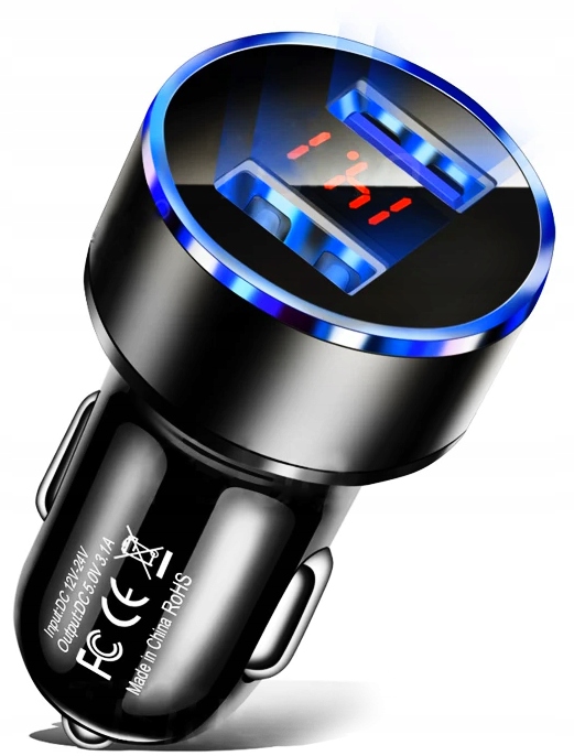 ŁADOWARKA SAMOCHODOWA 2XUSB Z VOLTOMIERZEM LCD