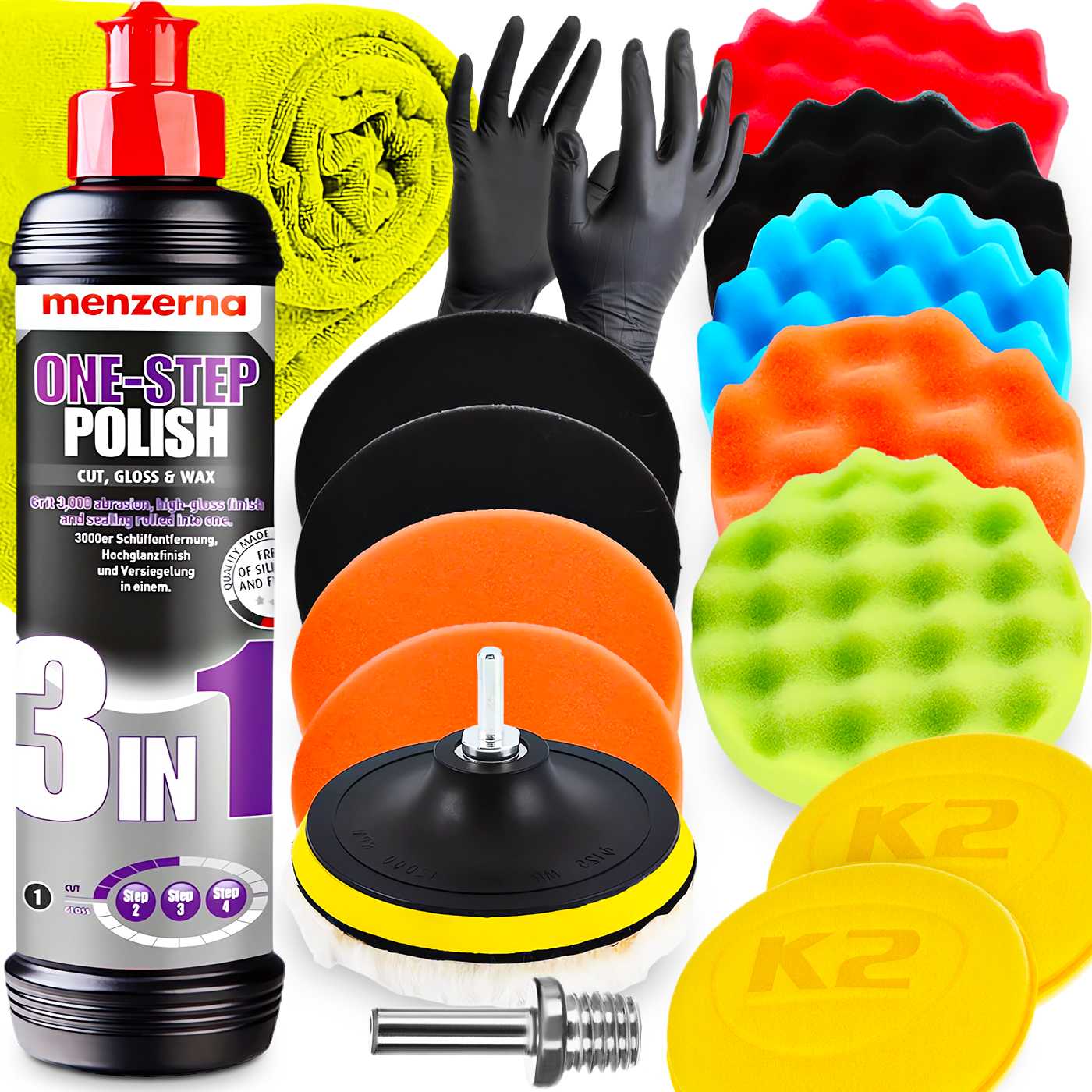 Pasta Polerska Menzerna 3w1 Zestaw Gąbek Do Polerowania Lakieru + Aplikator
