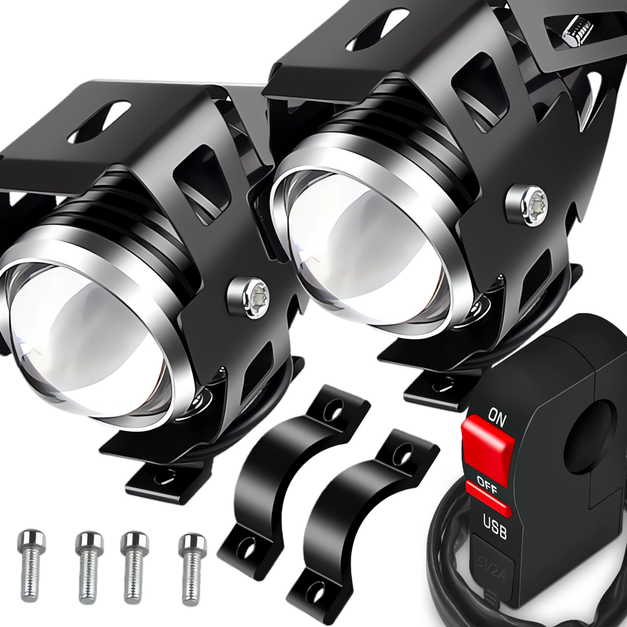 Halogeny LED Motocyklowe Lightbary Soczewka Lampa Halogen Czarne U5 3000LM