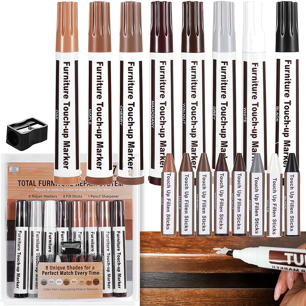 ZESTAW DO NAPRAWY RYS MEBLI DREWNIANYCH MARKARAMI PANELI DRZWI 8 SZT WOSK