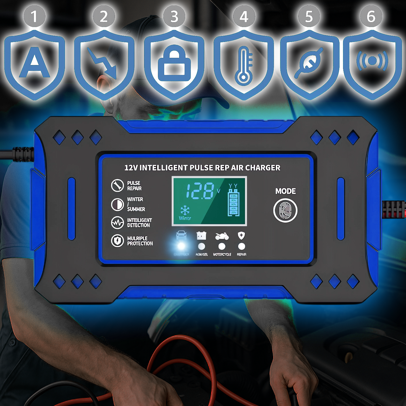 Prostownik Samochodowy 12V 24V Automatyczny z Funkcją Naprawy Akumulatorów