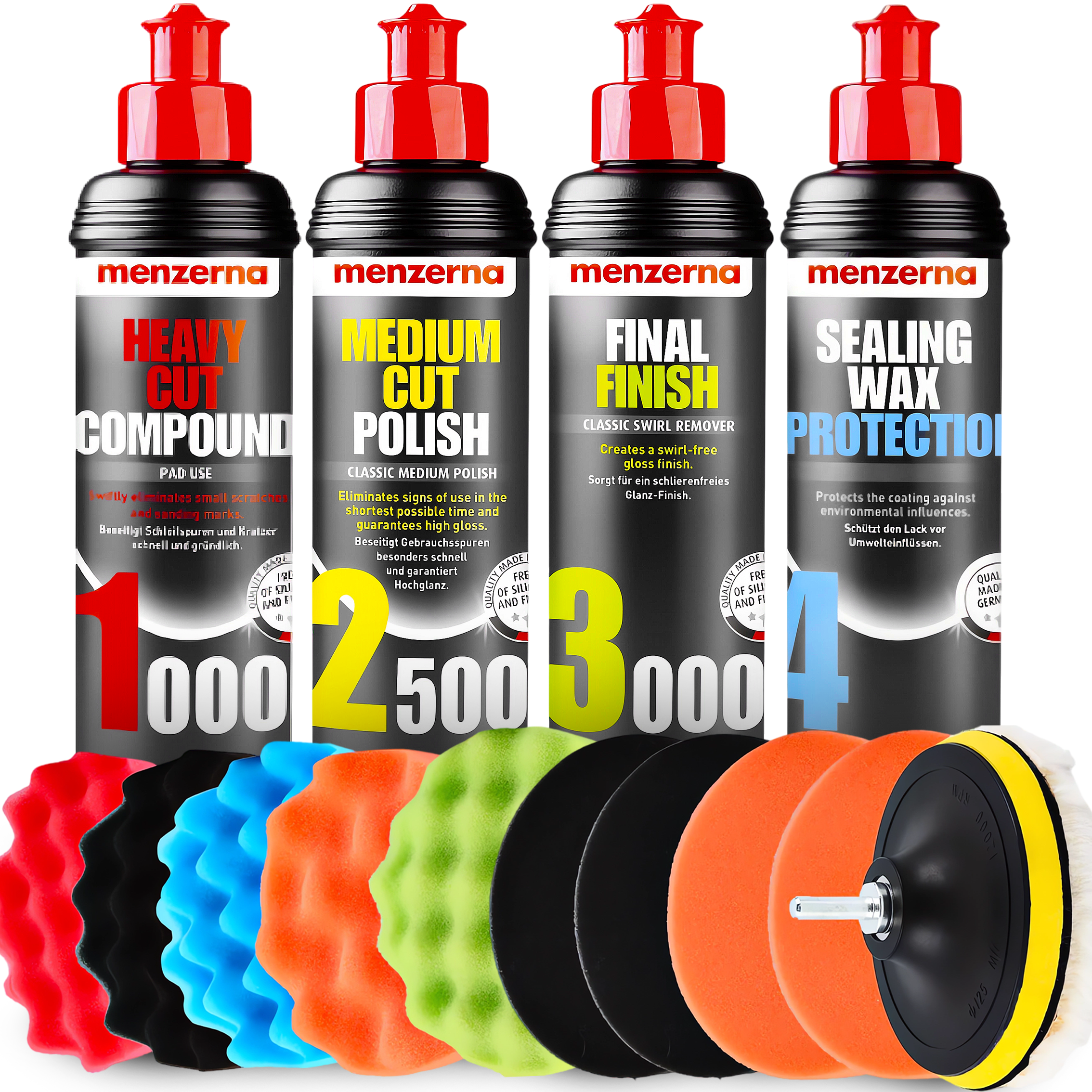 ZESTAW PAST POLERSKICH DO POLEROWANIA LAKIERU MENZERNA + GĄBKI PADY ADAPTER