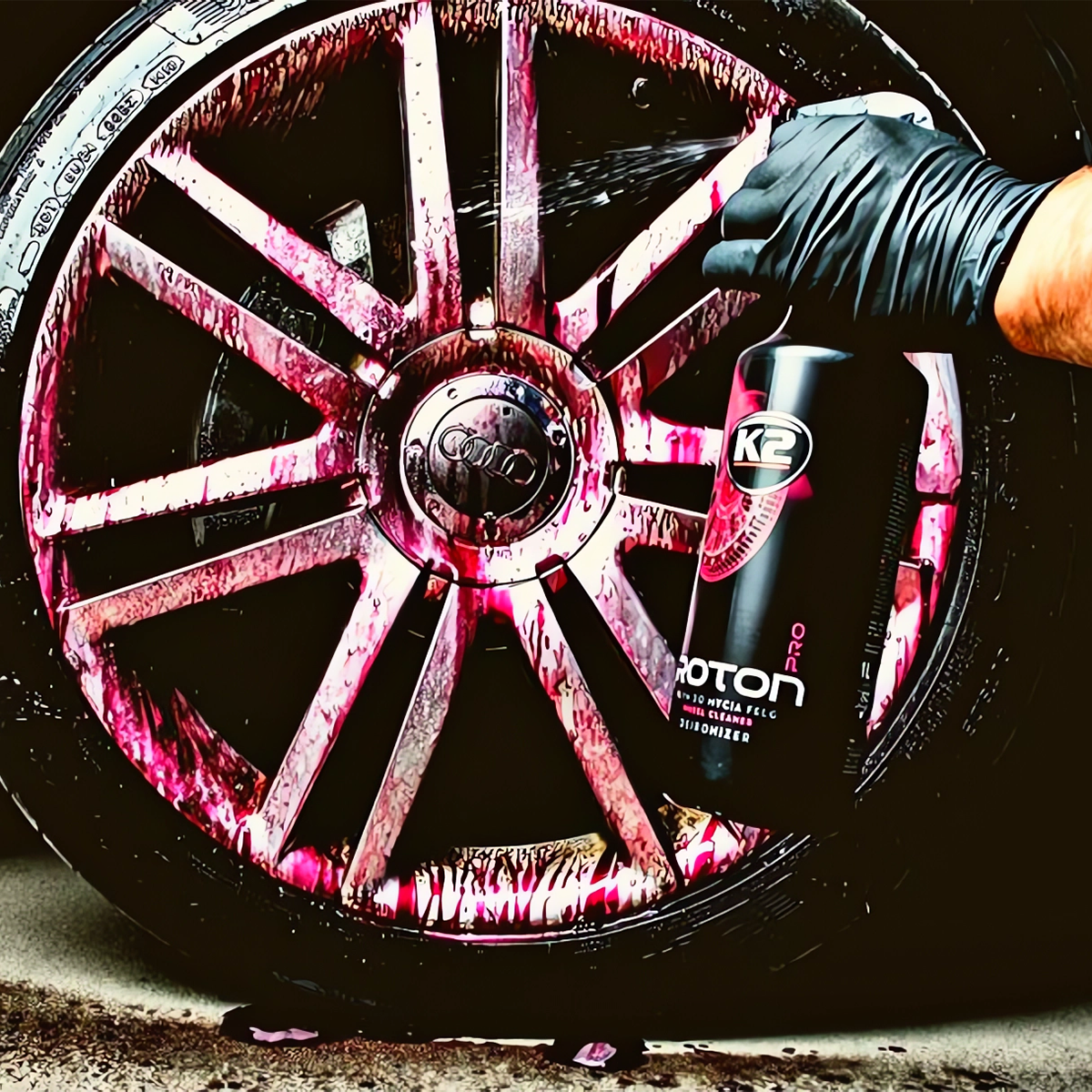 K2 ROTON PRO 1L KRWAWA FELGA ŻEL ATOMIZER SZCZOTKA DO MYCIA FELG DETAILING