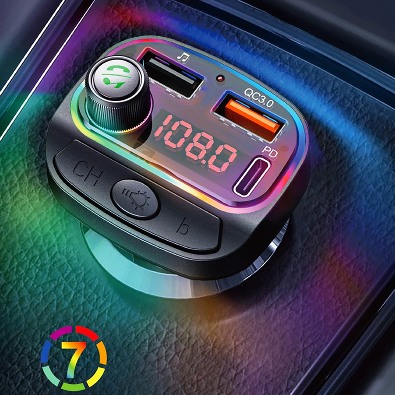 Transmiter FM BT PD 24W QC3.0 KABEL USB 3W1 LIGHTNING MICRO-USB USB C