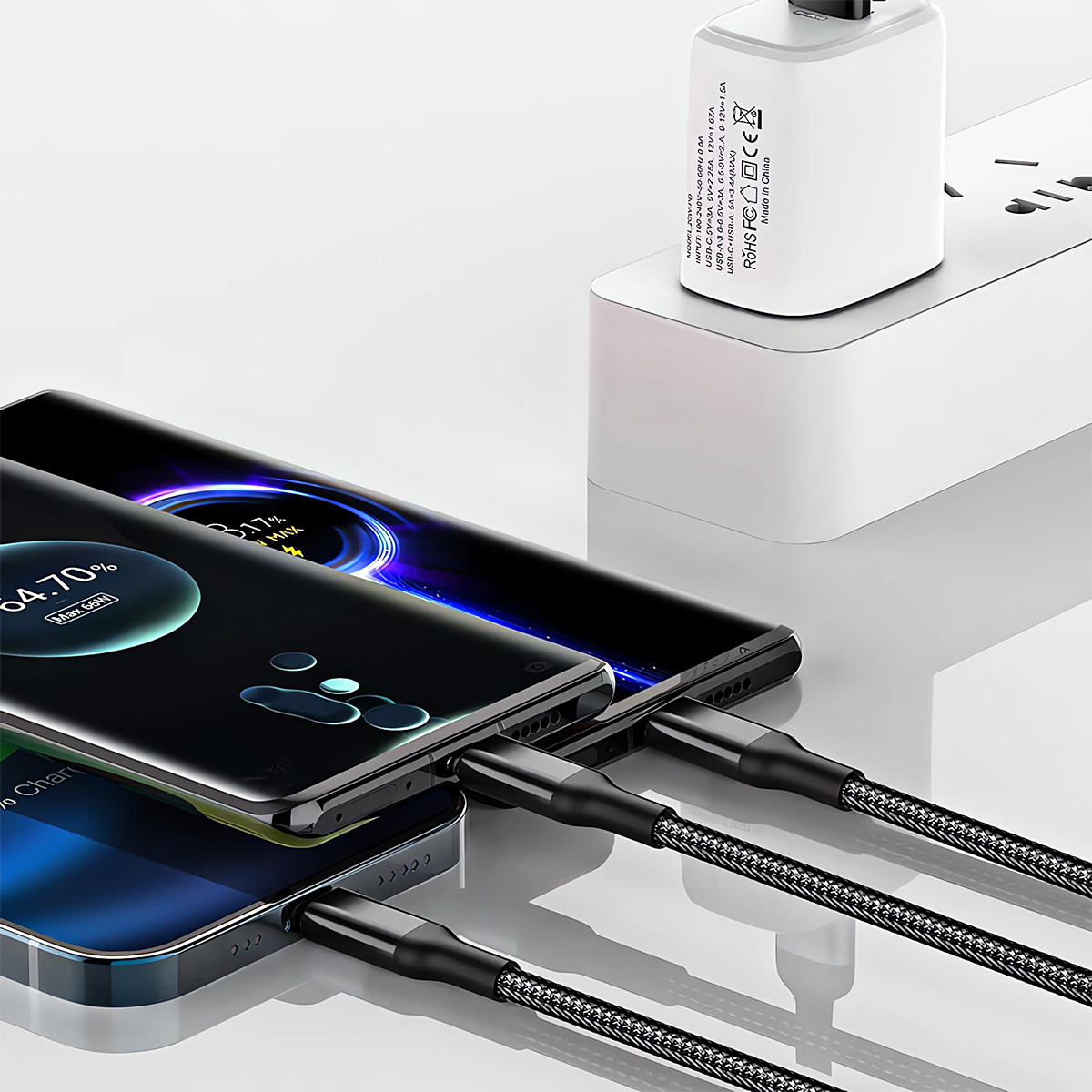 SZYBKA ŁADOWARKA SAMOCHODOWA 6X USB USB-C QC 3.0 KABEL USB 3W1 LIGHTNING